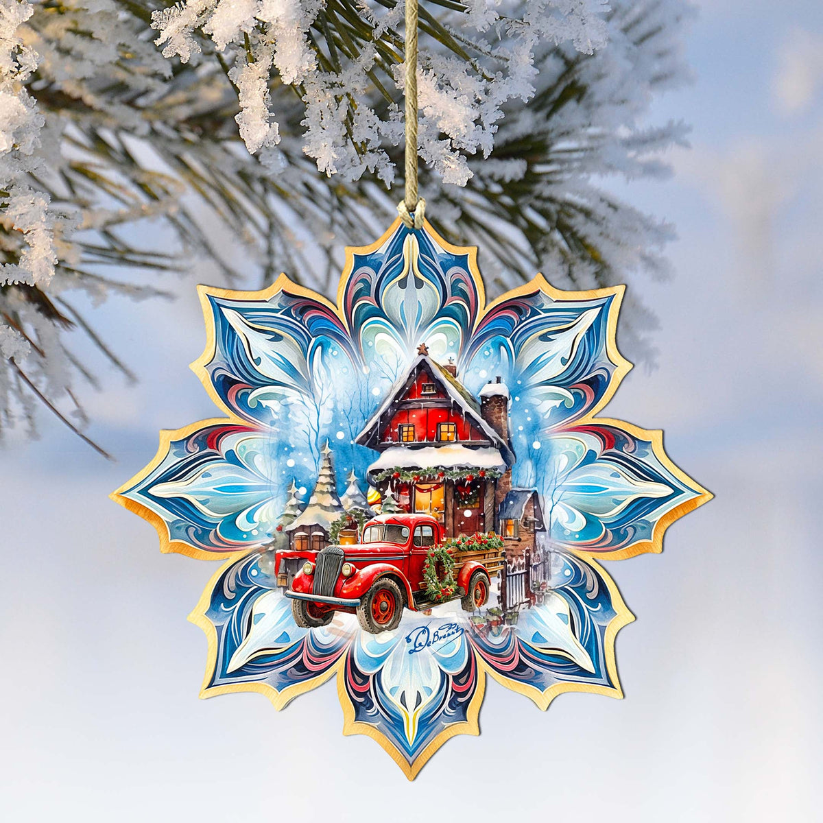 Christmas Cottage Snowflake Large Wooden Ornament by G. Debrekht - Christmas Décor - 8688406M