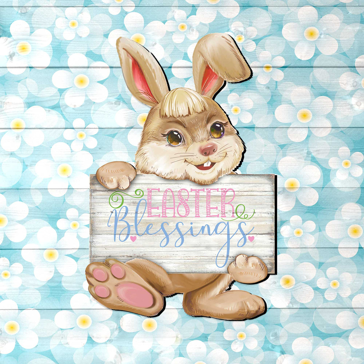 Easter Blessing Bunny Wooden Door Hanger by G. DeBrekht - Easter Spring Decor - 815433-3H