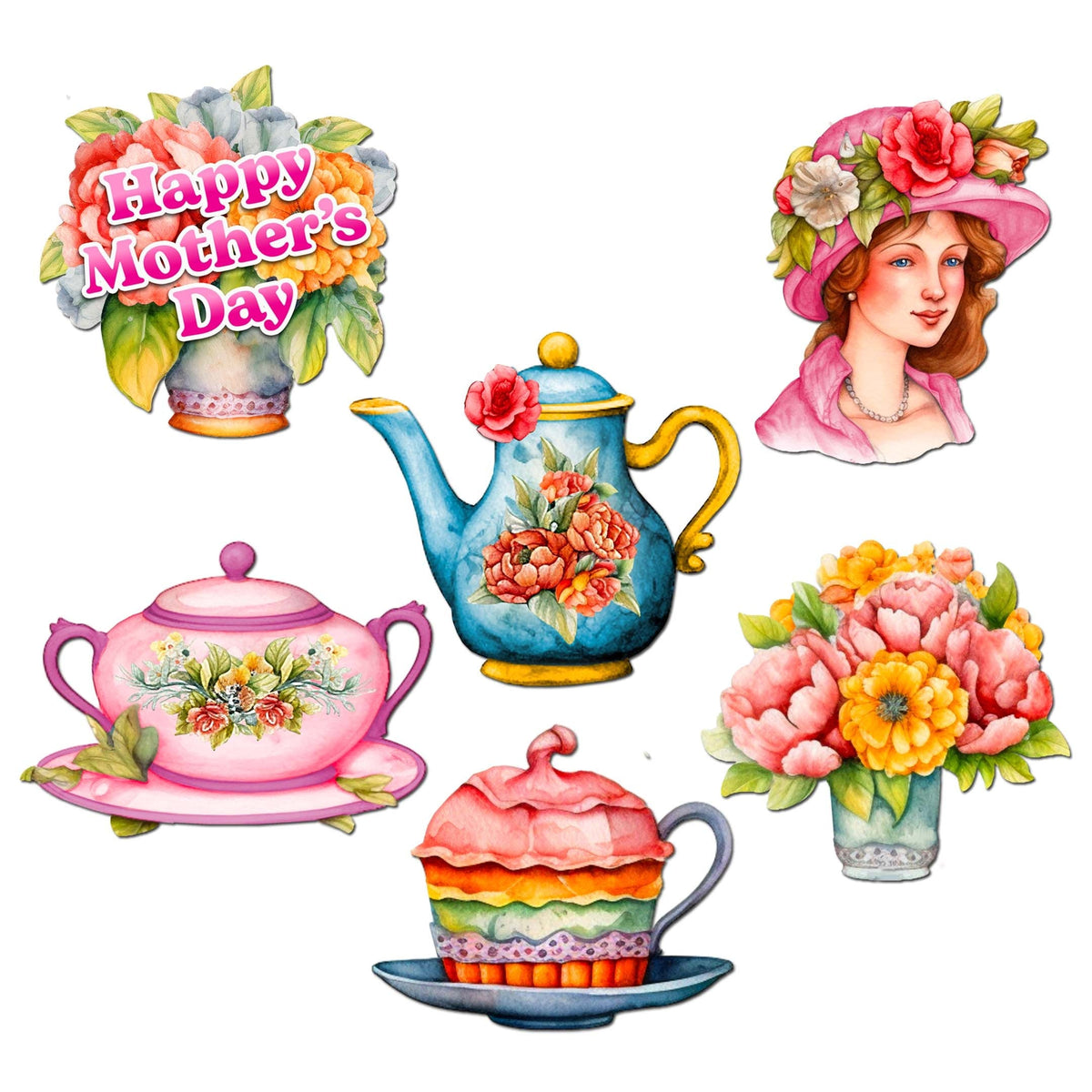 Happy Mother's Day Decorative Eco Wood Magnets Set of 6 by G. Debrekht - Family Love Decor - 8090059G-S6