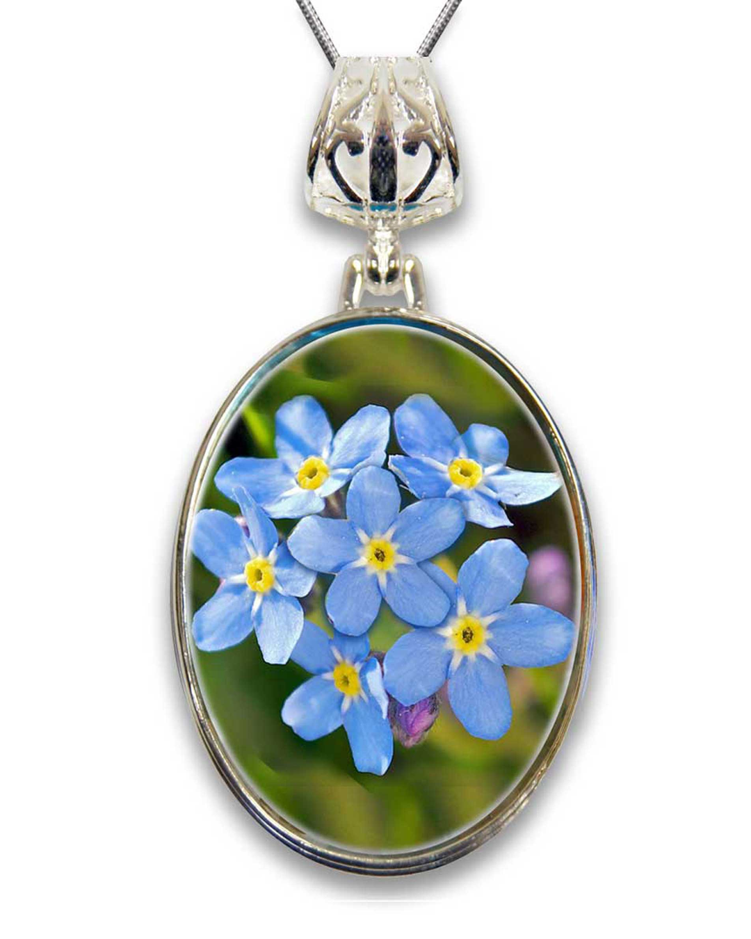Forget-Me-Not Alaska Silver-Plated Mother of Pearl Jewelry Pendant Necklace - 44158