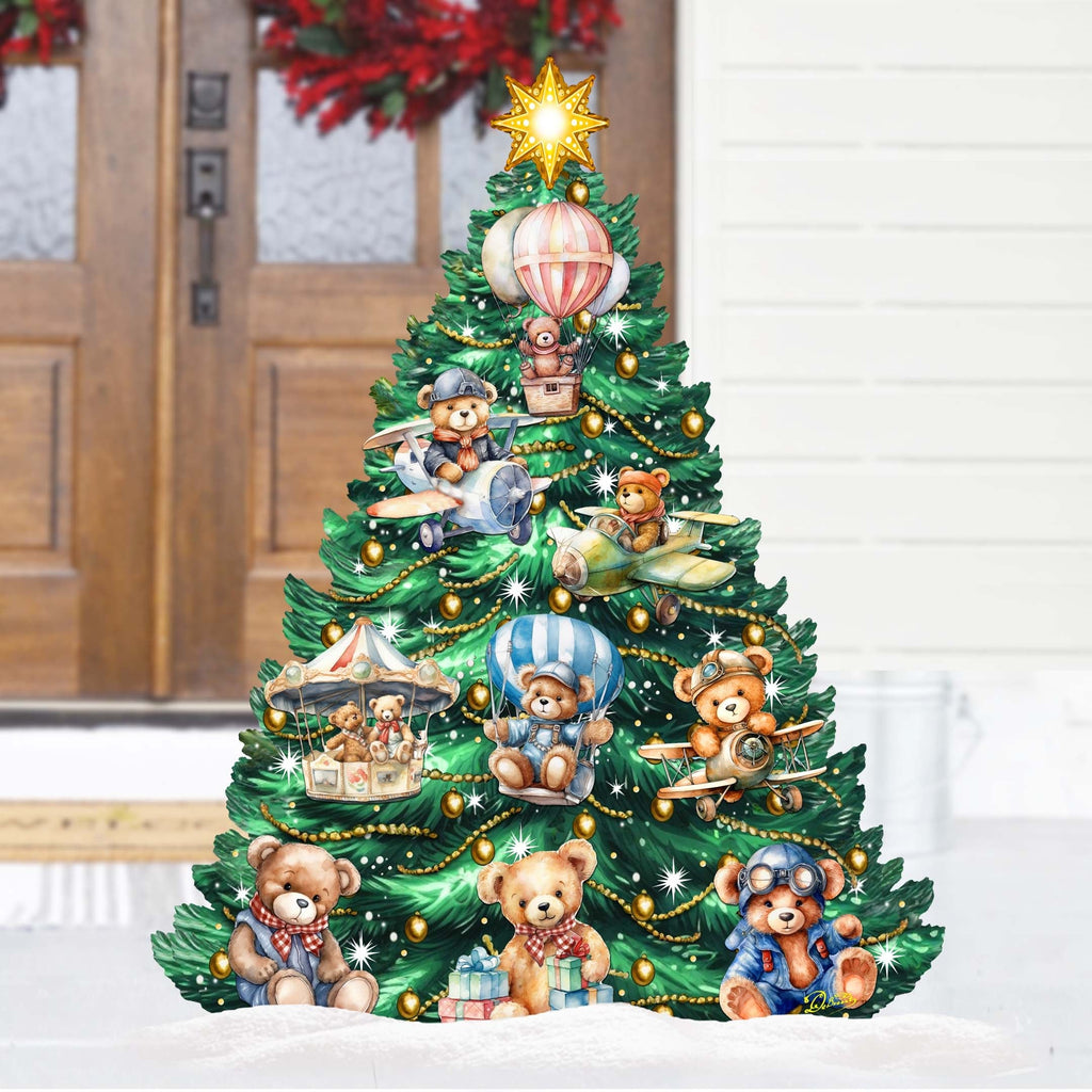 Teddy Bear-Themed Christmas Tree Outdoor Indoor Decor Wooden Christmas Decoration by G. Debrekht Christmas Decor - 8191508F