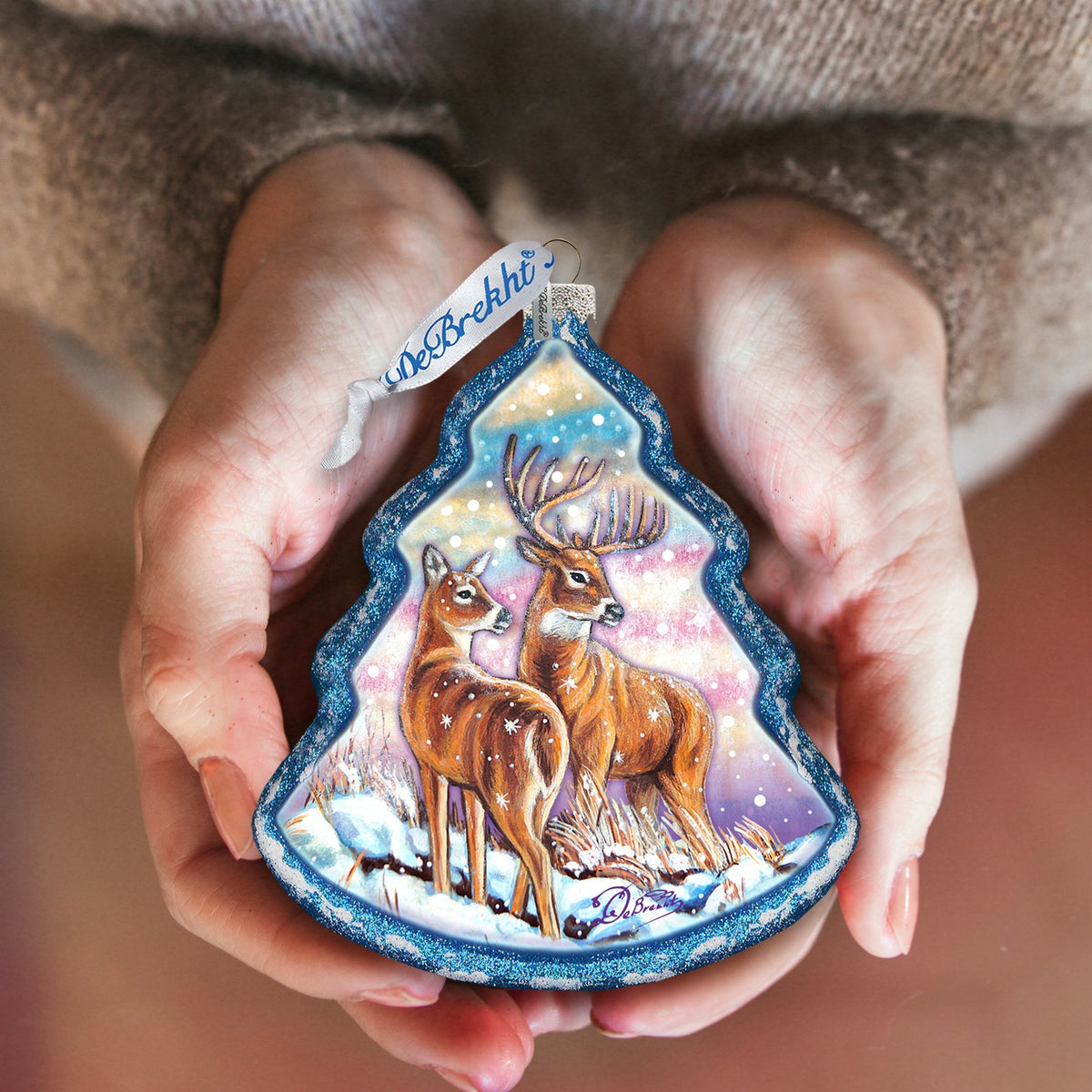 Deer Story Glass Ornament by G. DeBrekht - Wildlife Holiday Decor - 762-029
