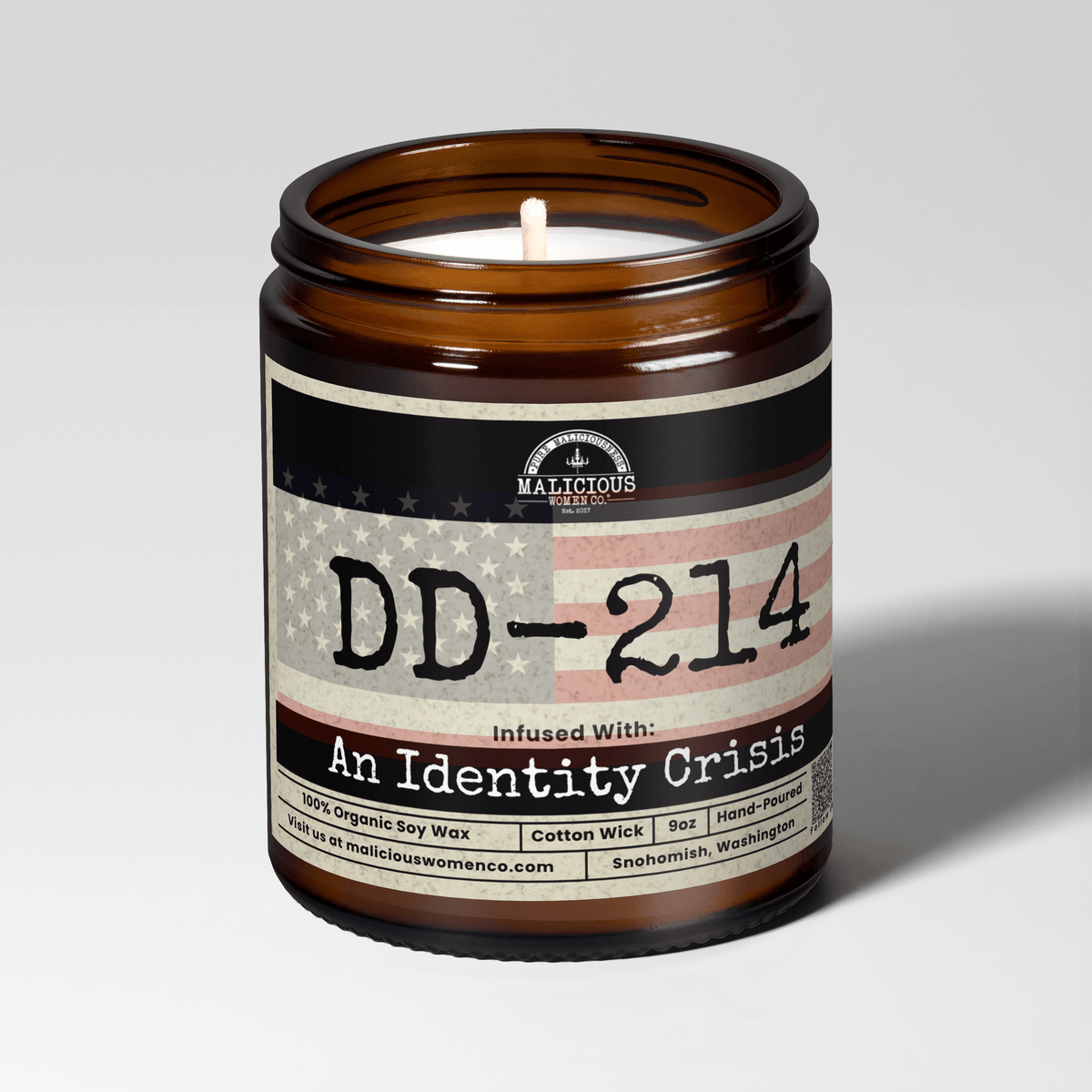 DD-214 | Scent: Oakmoss & Amber | 9oz Work Candle | Malicious Women Co
