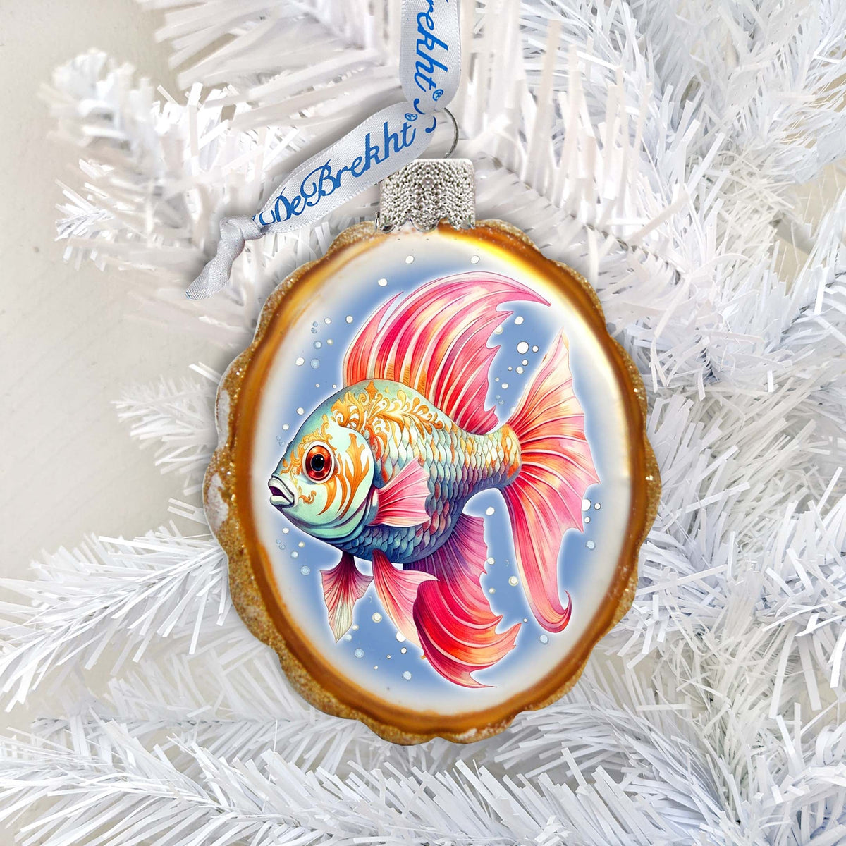 Coastal Decorations - Red Fins Fish Keepsake Glass Ornaments by G. Debrekht - Christmas Decor - 777408