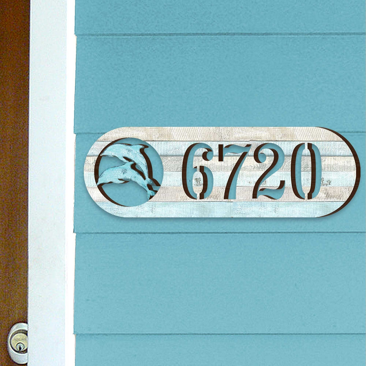 Beach House Numbers - Coastal Cottage Numbers Sign - Dolphins Wooden House Door Plaque - Custom Home Address Sign MA989812