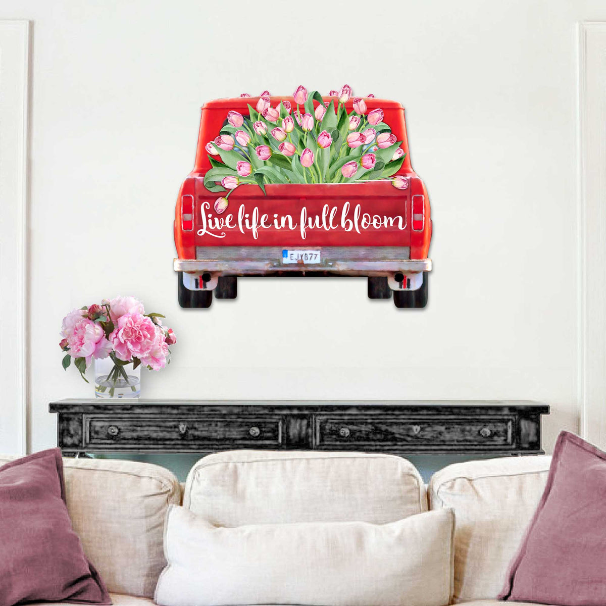 Blooming Love Truck Wooden Door Hanger Wall by G. DeBrekht - Love Family Kids Decor - 8191165H