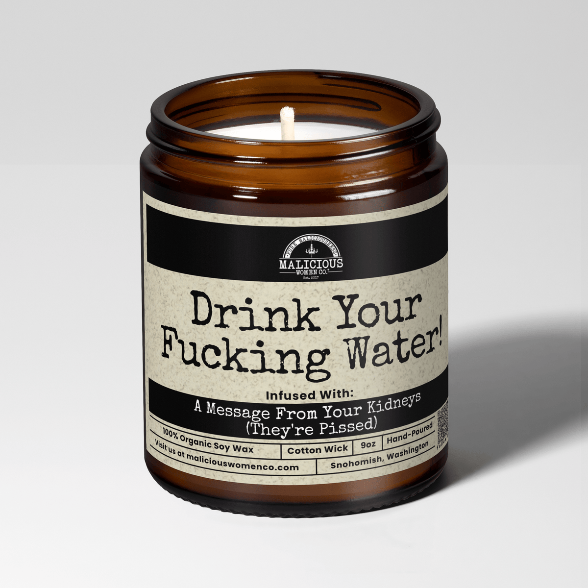 Drink Your F*cking Water | Scent: Lemon Drop Martini | 9oz Funny Candle | Malicious Women Co	KIT-CAN-134-LDM	Lemon Drop Martini