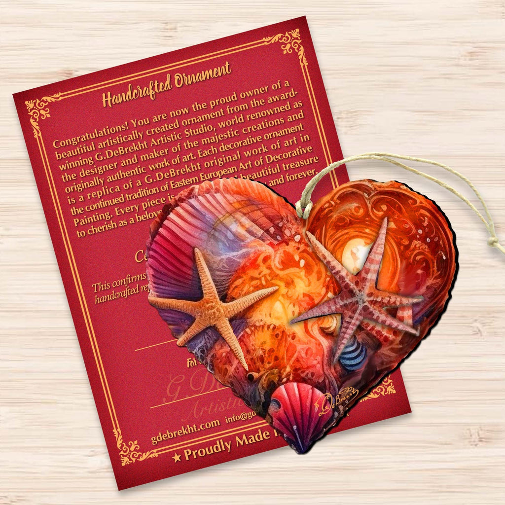 Holiday Coastal Ornaments - Coastal Heart Wooden Ornaments by G.Debrekht Coastal Holiday Decor - 8688199
