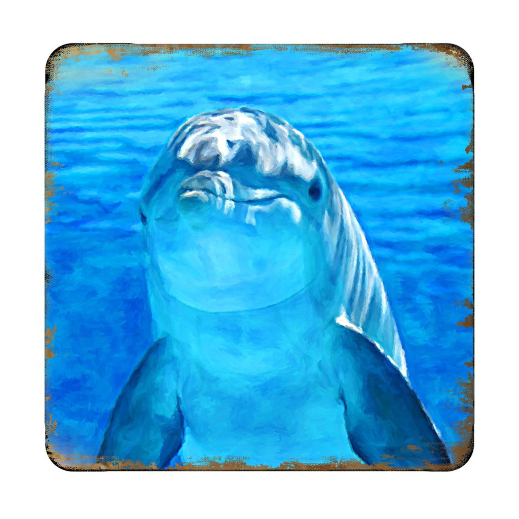 Dolphin Coastal Wooden Cork Coasters Gift Set of 4 by Nature Wonders - Coastal Sea-Life Decor - 95261C-S4