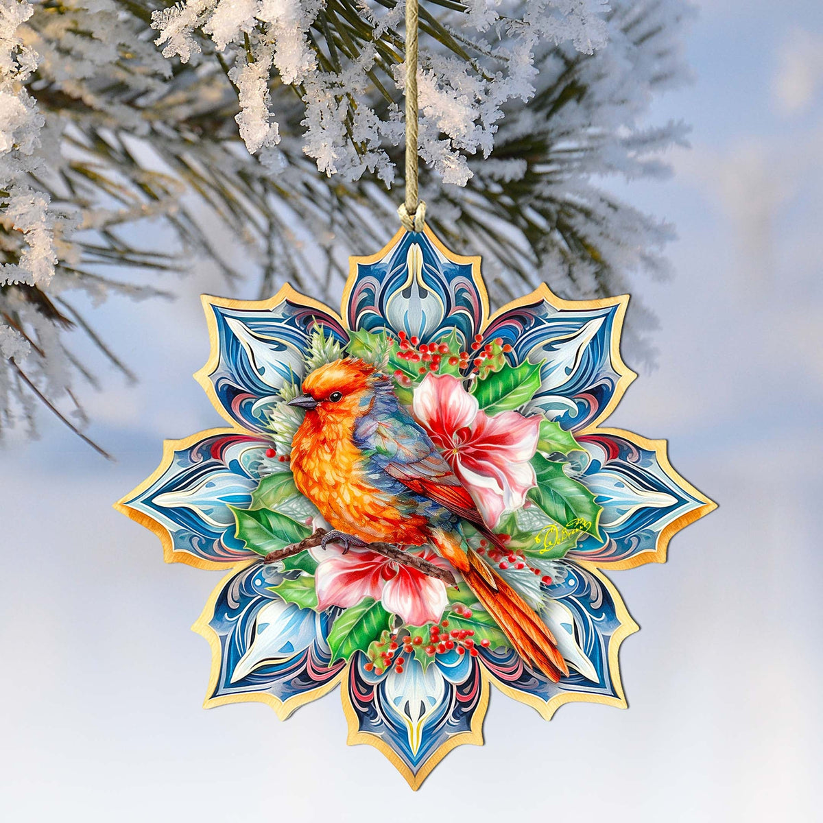 Forest Bird Snowflake Wooden Ornaments by G. Debrekht - Nature Wildlife Decor - 8688412