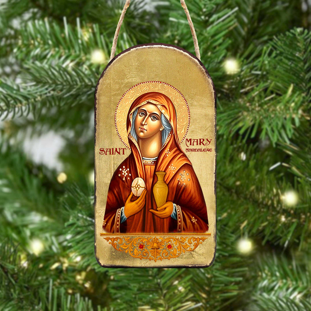 Maria Magdalena Icon Ornament - Handcrafted Wooden Religious Icon Decor with Gold Plating - Inspirational Icon Decor - 87014-2