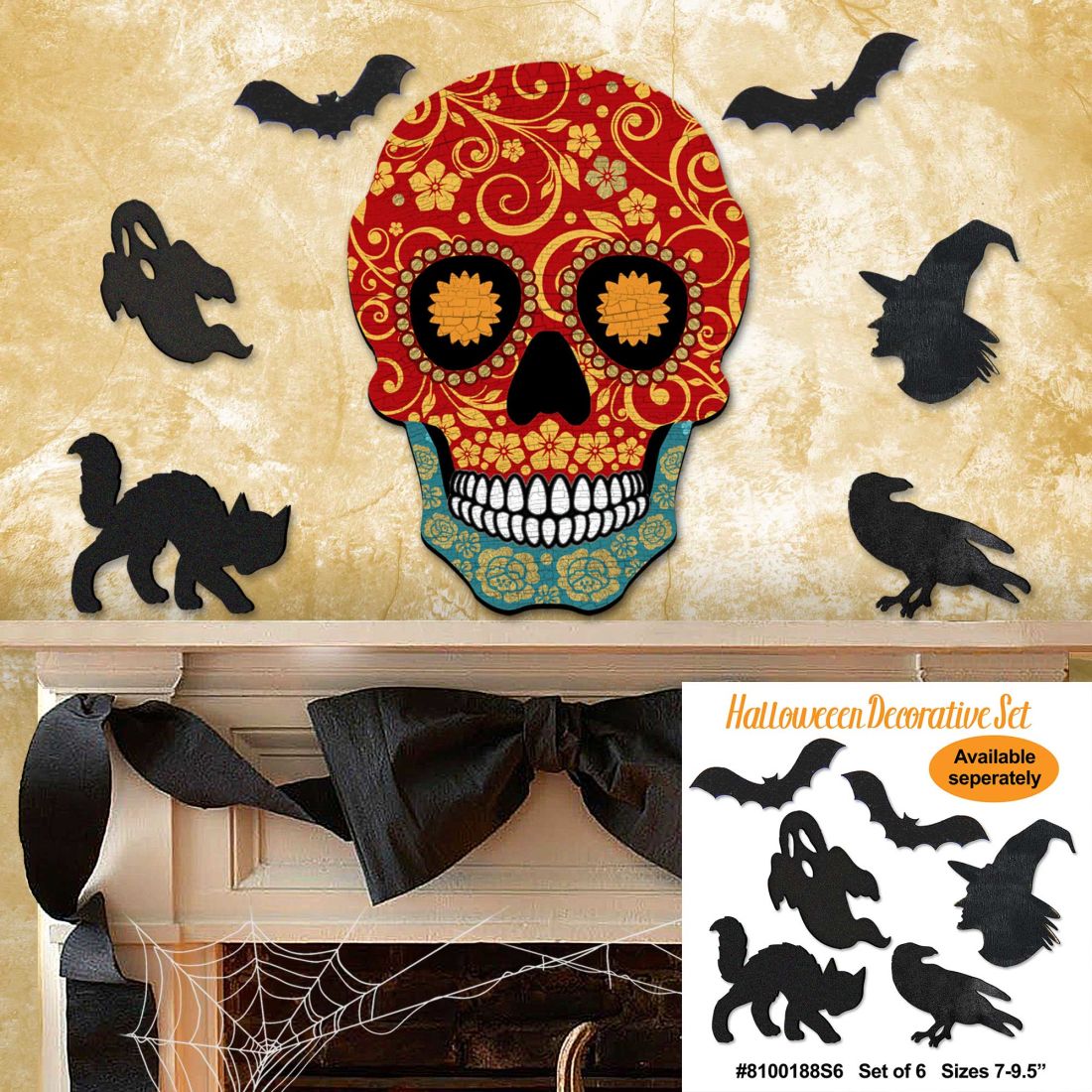 Day of The Dead Decorated Skull Halloween Door Decor by G. DeBrekht - Thanksgiving Halloween Decor - 8198443-2H