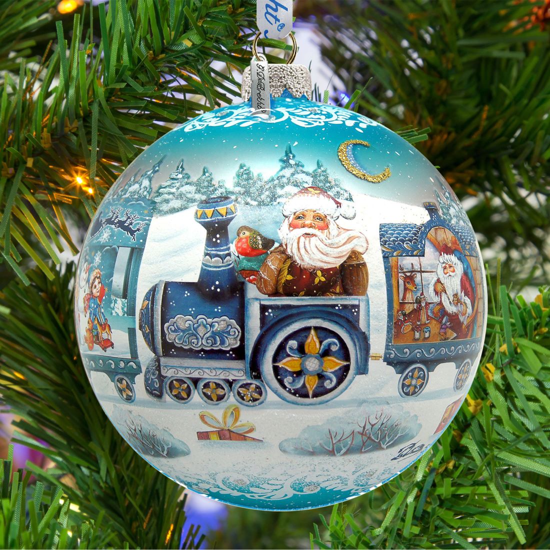 Express Train Ball Glass Ornament Limited Edition by G. DeBrekht - Christmas Santa Snowman Decor - 73873B