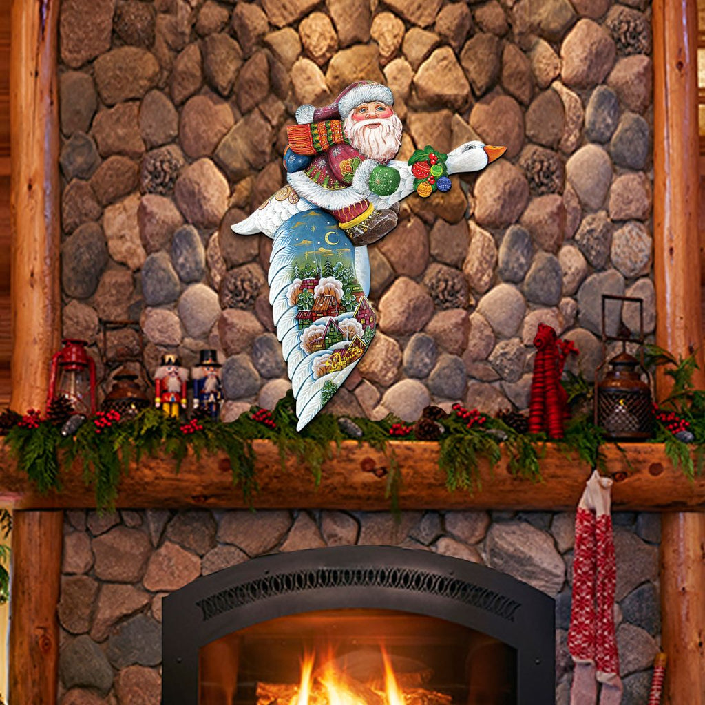 Goose Traveling Santa Christmas Door Decor by G. DeBrekht - Christmas Santa Snowman Decor - 8114060H