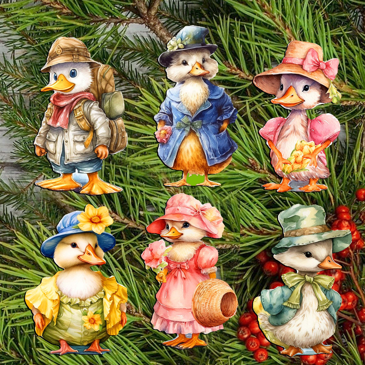 Easter Ducks Clip-On Eco Wood Decorative Ornaments Set of 6 by G. Debrekht - Easter Decor - 8090043C-S6