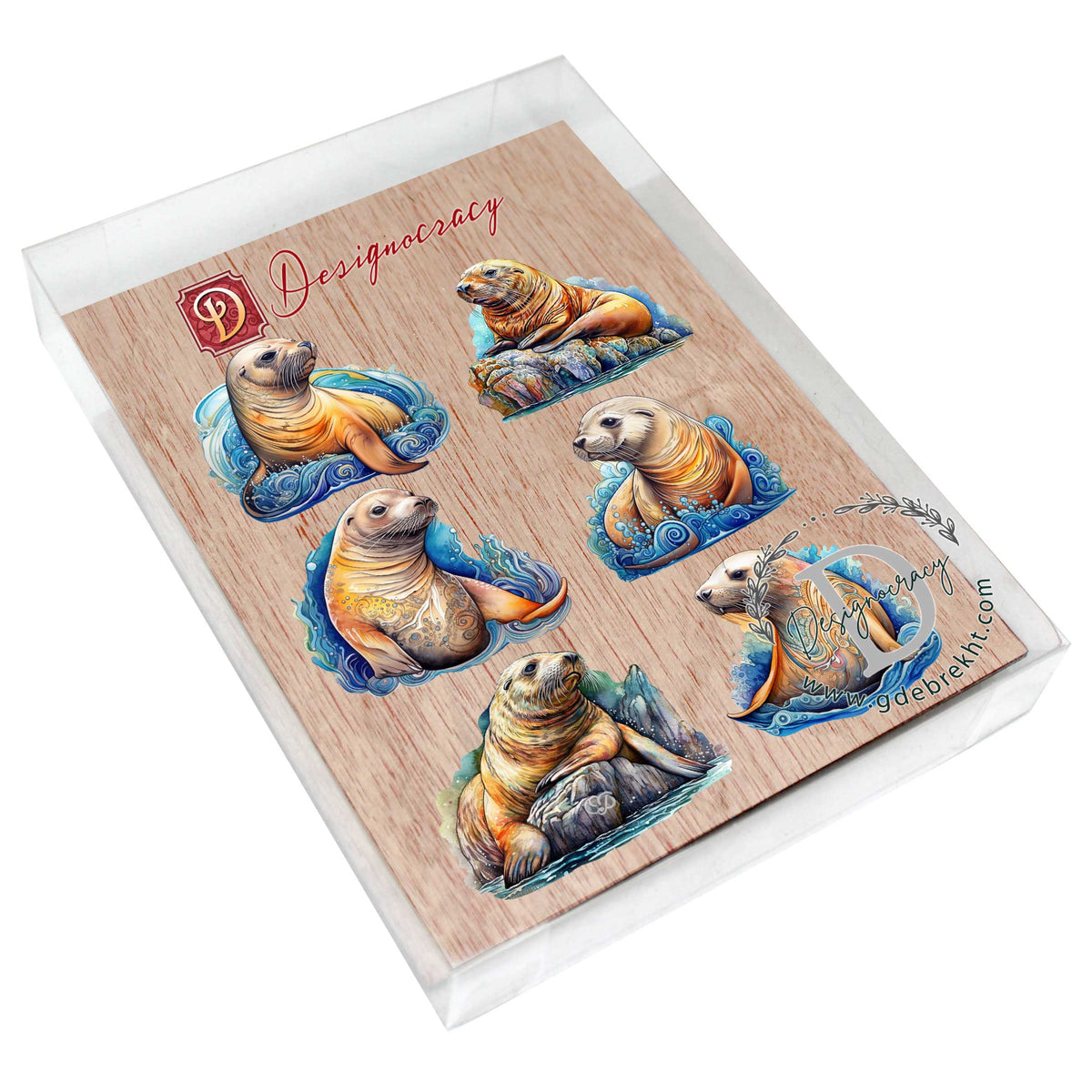 Sea Lions Decorative Eco Wood Magnets Set of 6 by G. Debrekht - Wildlife Coastal Decor - 8090127G-S6
