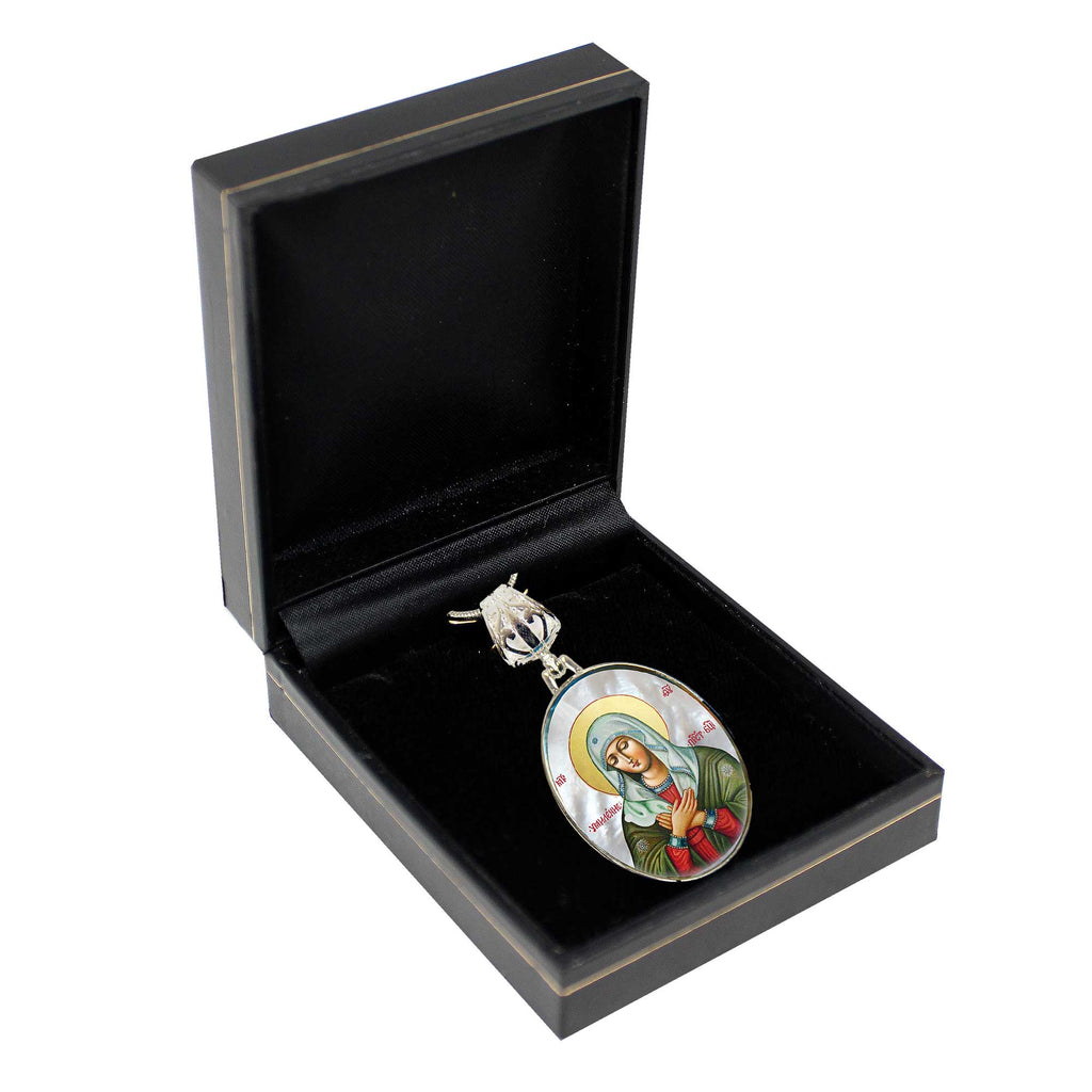 Mother of God Tenderness Silver Plated Mother of Pearl Necklace Jewelry - 43012