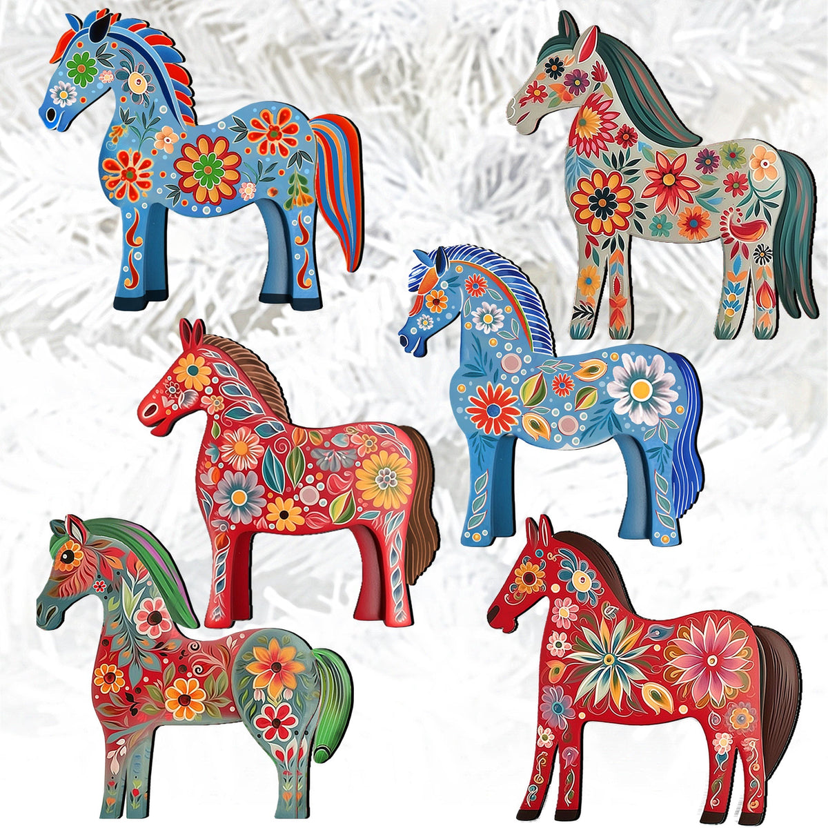 Danish Horses Clip-On Eco Wood Decorative Ornaments Set of 6 by G. Debrekht - Love Family Decor - 8090075C-S6