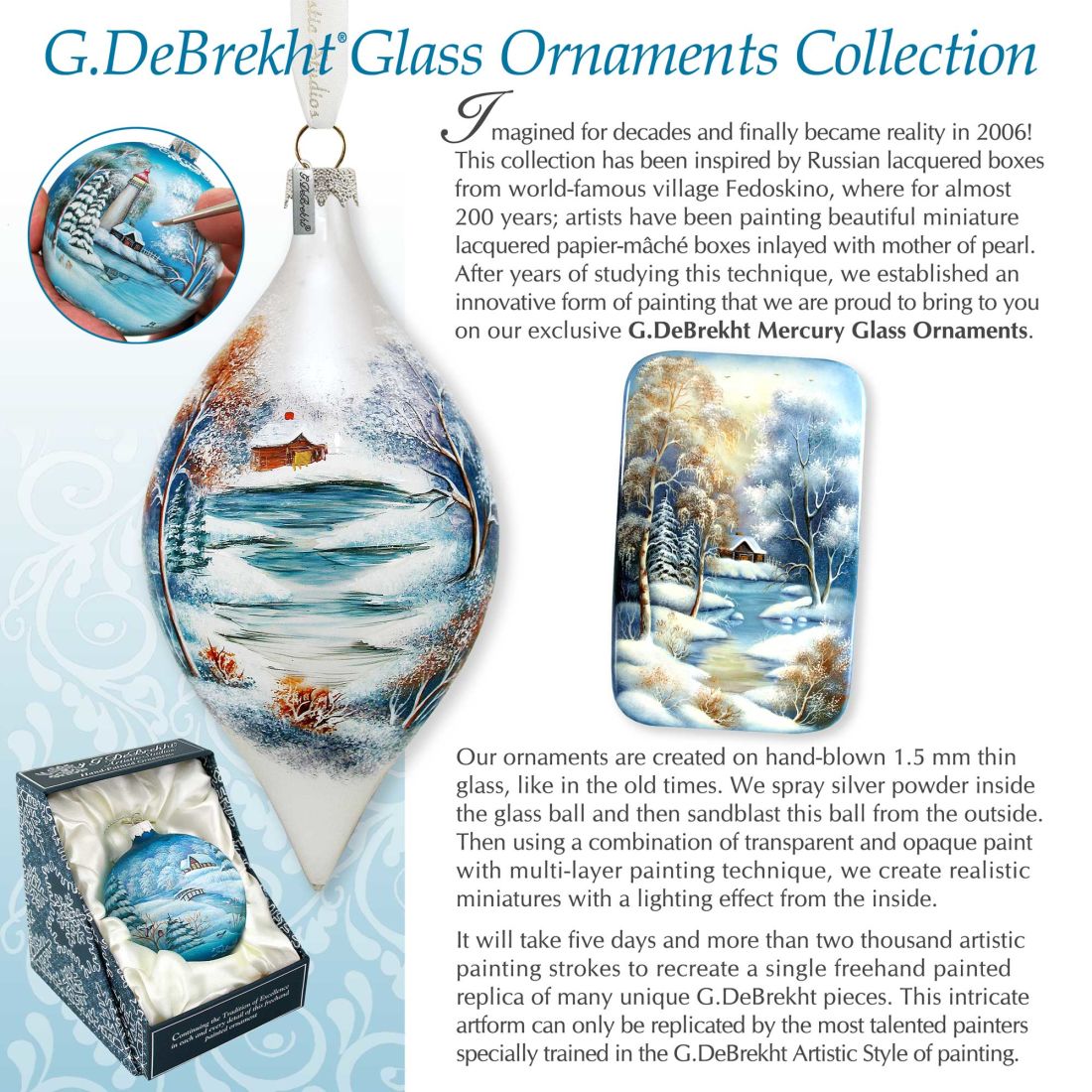 Christmas Night Cut Ball Glass Ornament by G. DeBrekht - Christmas Santa Snowman Decor - 764-025