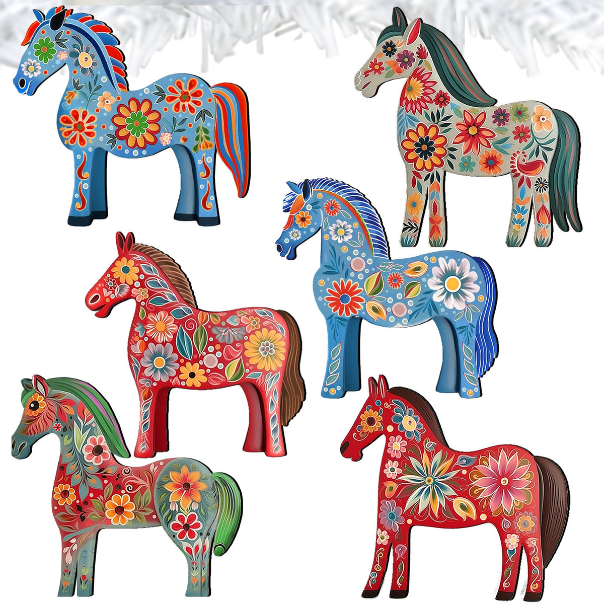 Danish Horses Clip-On Eco Wood Decorative Ornaments Set of 6 by G. Debrekht - Love Family Decor - 8090075C-S6