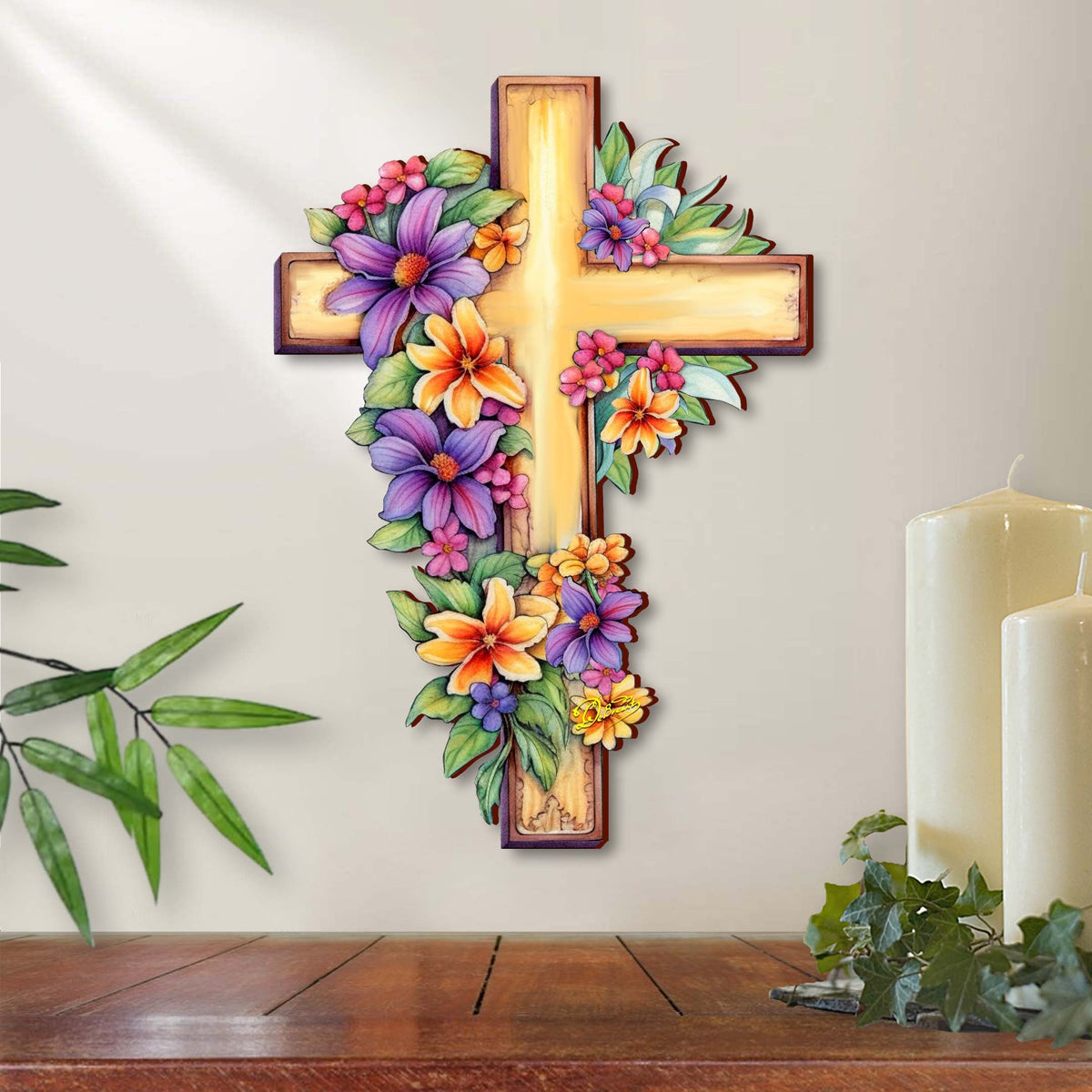 Garden Serenity Wooden Cross by G. Debrekht - Easter Spring Decor - 88168