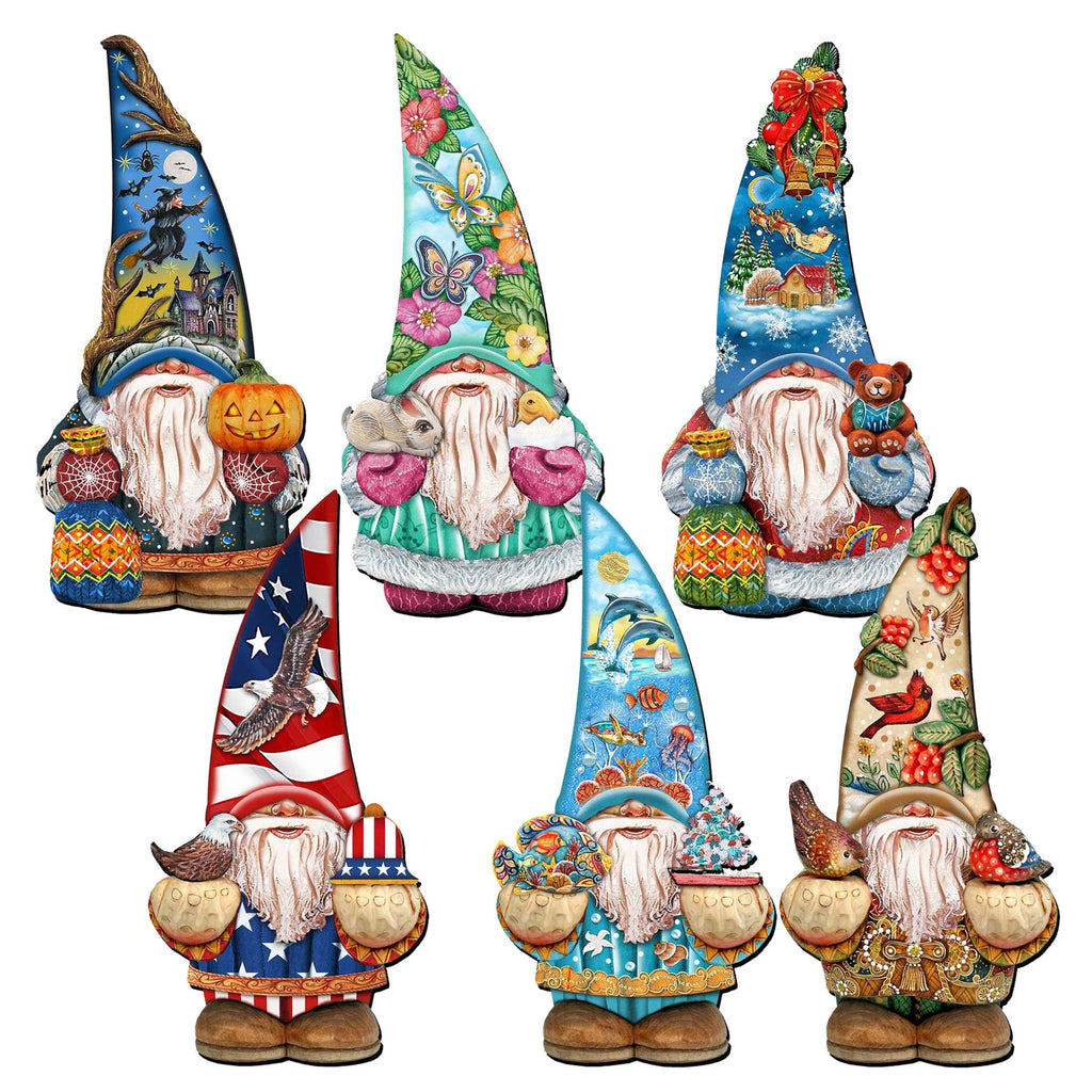 Holiday Gnomes Clip-On Eco Wood Decorative Ornaments Set of 6 by G. Debrekht  - Christmas Decor - 8090138C-S6