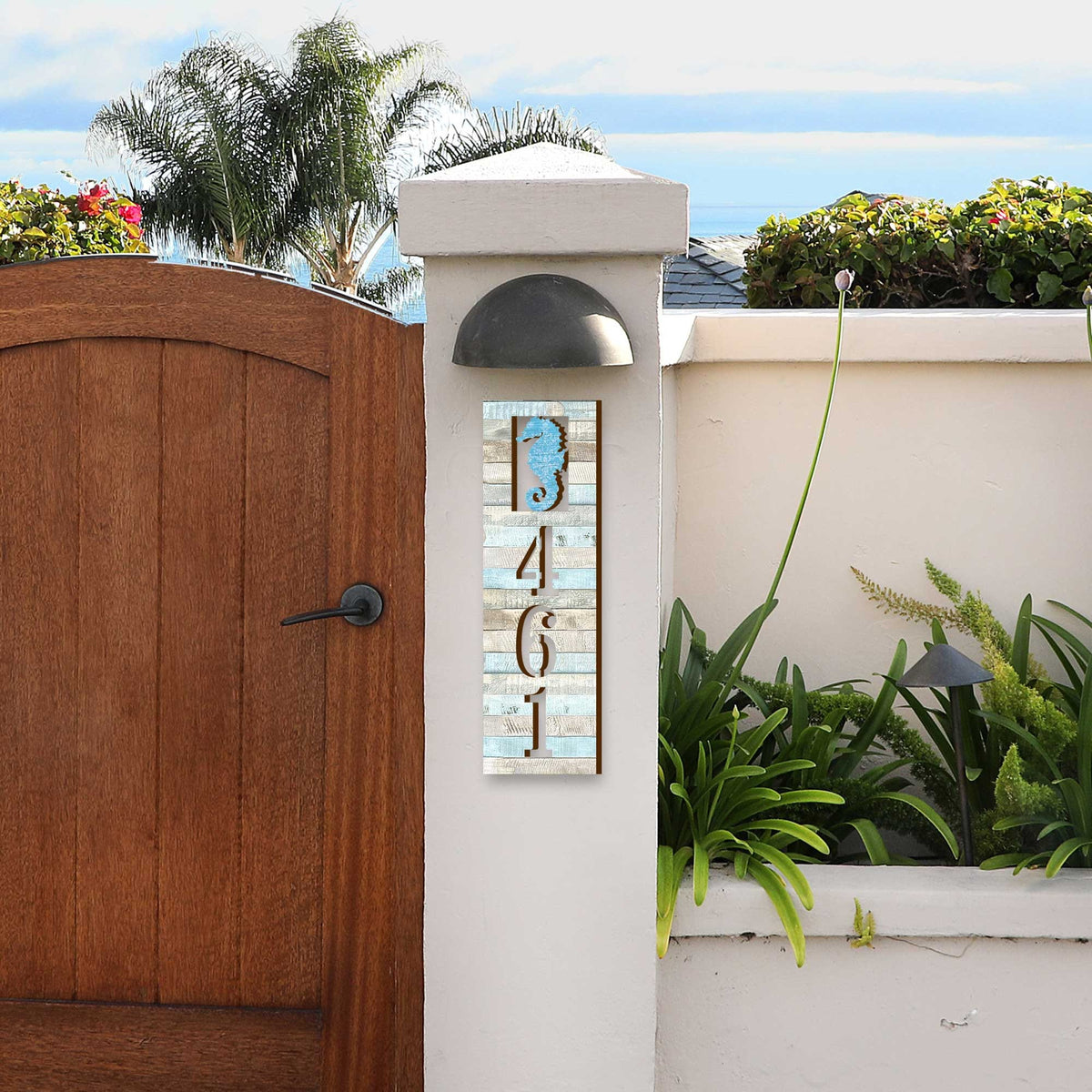 Address Sign - House Numbers - Coastal Door Numbers Sign with Seahorse Design - Wooden House Number Plaque - Custom Home Address Sign MA989814