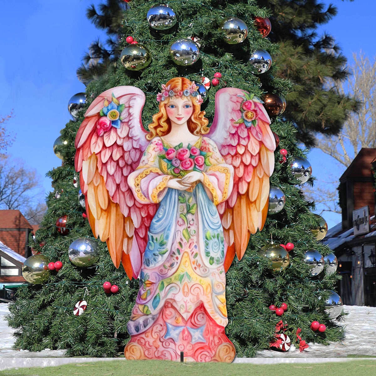 Pink Floral Angel Outdoor Decor by G. Debrekht - Nativity Holiday Decor - 8611023F