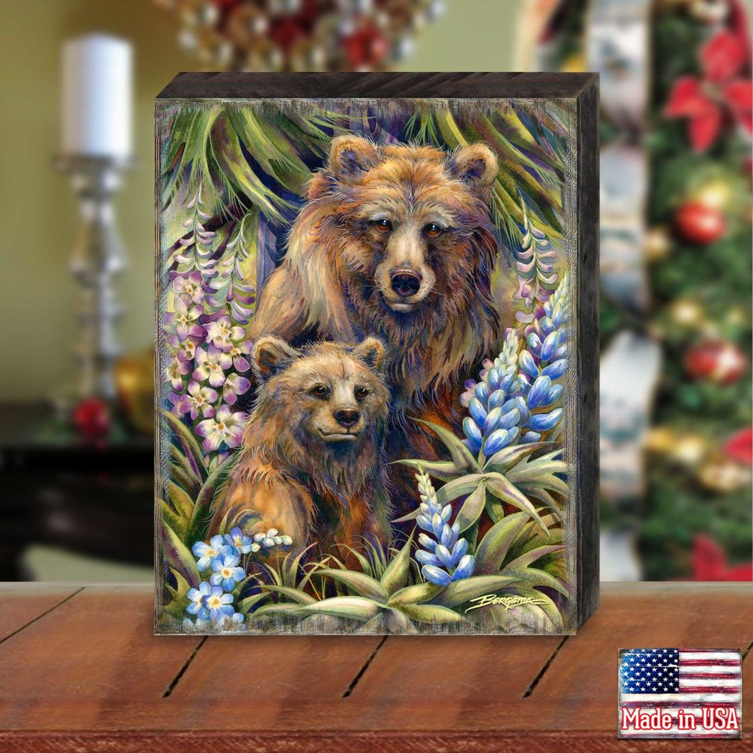 Grin & Bear it Grizzly Mother & Cub Wooden Wall Art by J. Bergsma - Nature Wildlife Decor - 85922947B-JB
