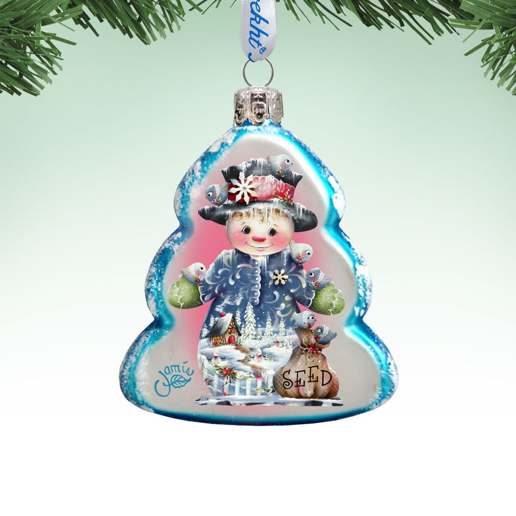Seed Snowman Mercury Glass Ornament by Jamie Mills-Price - Christmas Santa Snowman Decor - 778206-7511