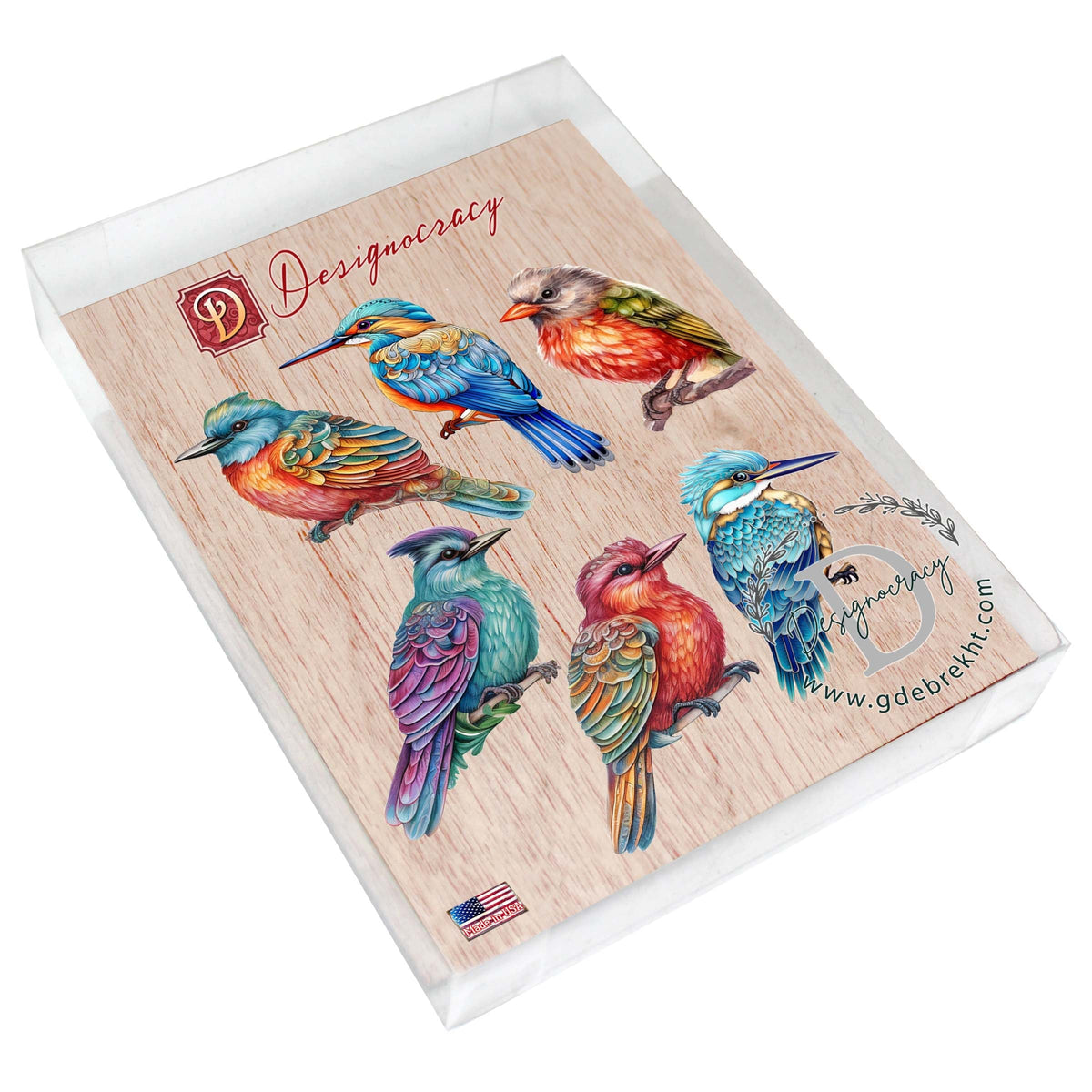 Colorful Birds Decorative Eco Wood Magnets Set of 6 by G. Debrekht - Wildlife Decor - 8090003G-S6