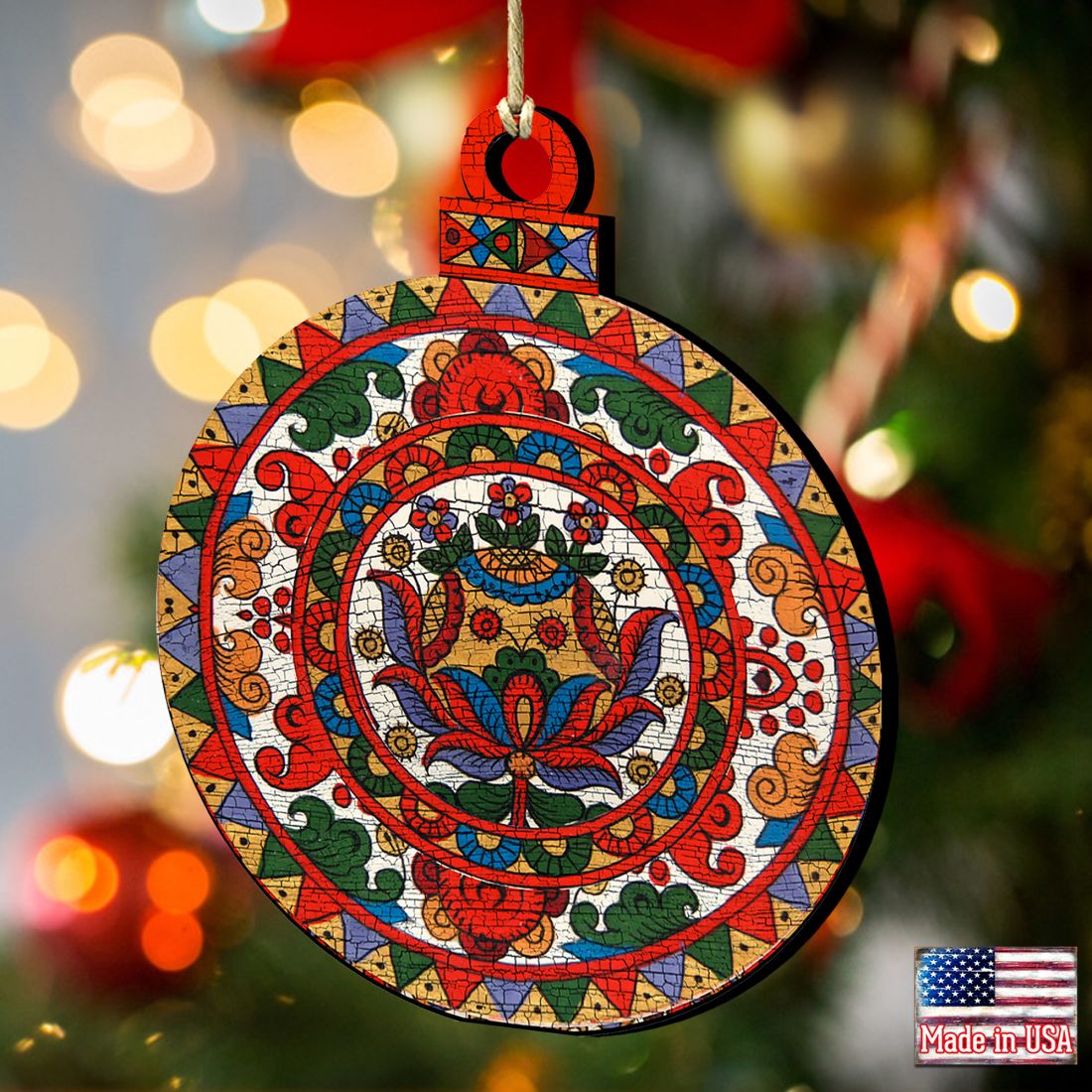Colorful Round Wooden Ornaments - Christmas Santa Snowman Decor - 8117421