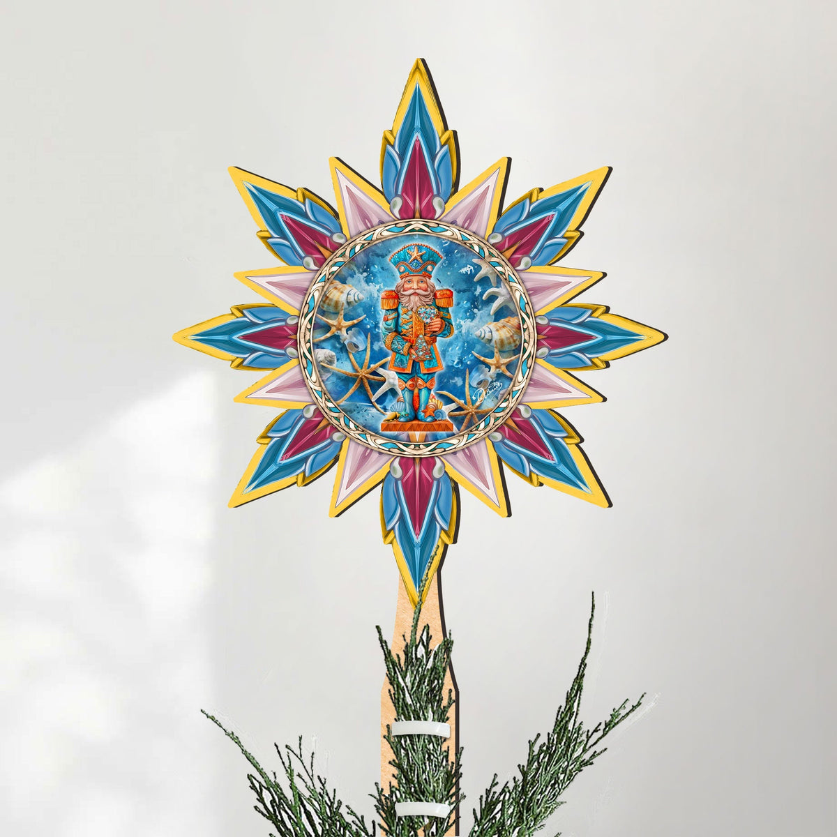 Coastal Nutcracker Tree Topper Wooden Decor by G. Debrekht - Coastal Holiday Decor - 895113