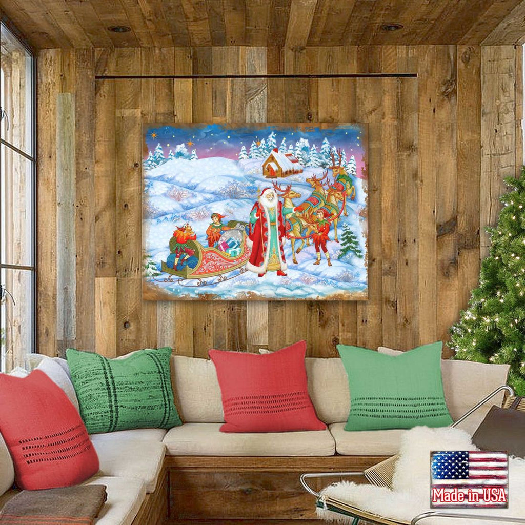 Bellowed Carrier Santa Wooden Wall Art by G. DeBrekht - Christmas Santa Snowman Decor - 8173843B