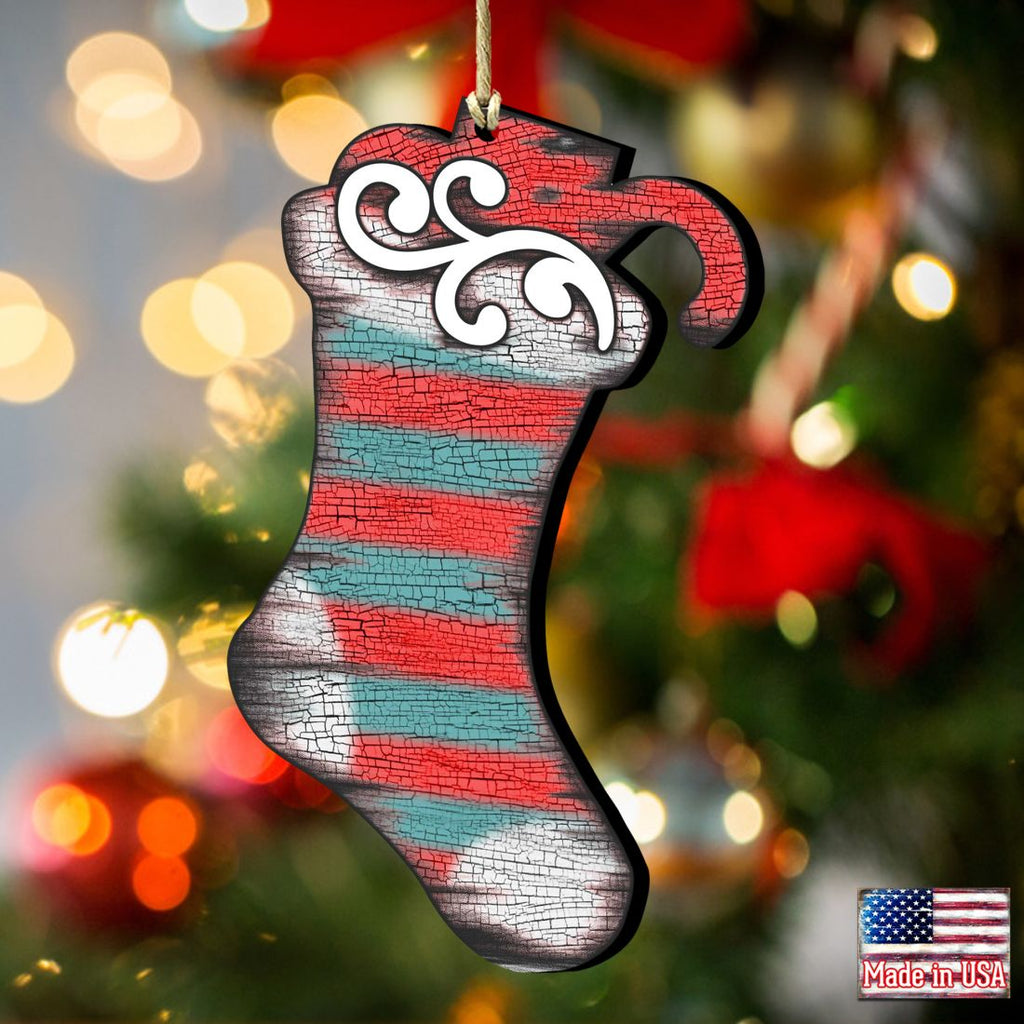 Blue Stocking Wooden Ornaments Christmas by G. DeBrekht - Christmas Decor - 8198802-2
