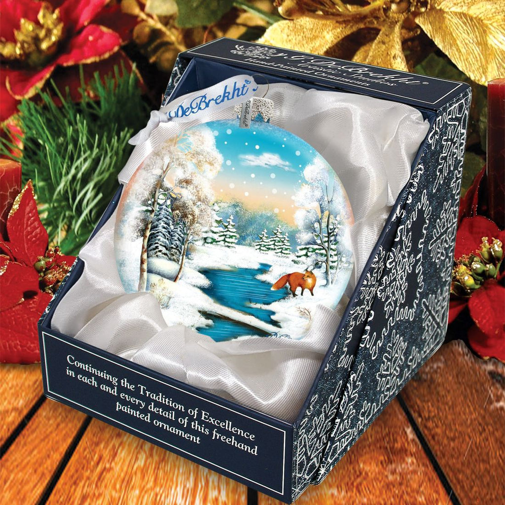 Winter Fox Ball Glass Ornament by G. DeBrekht - Wildlife Holiday Decor - 73415
