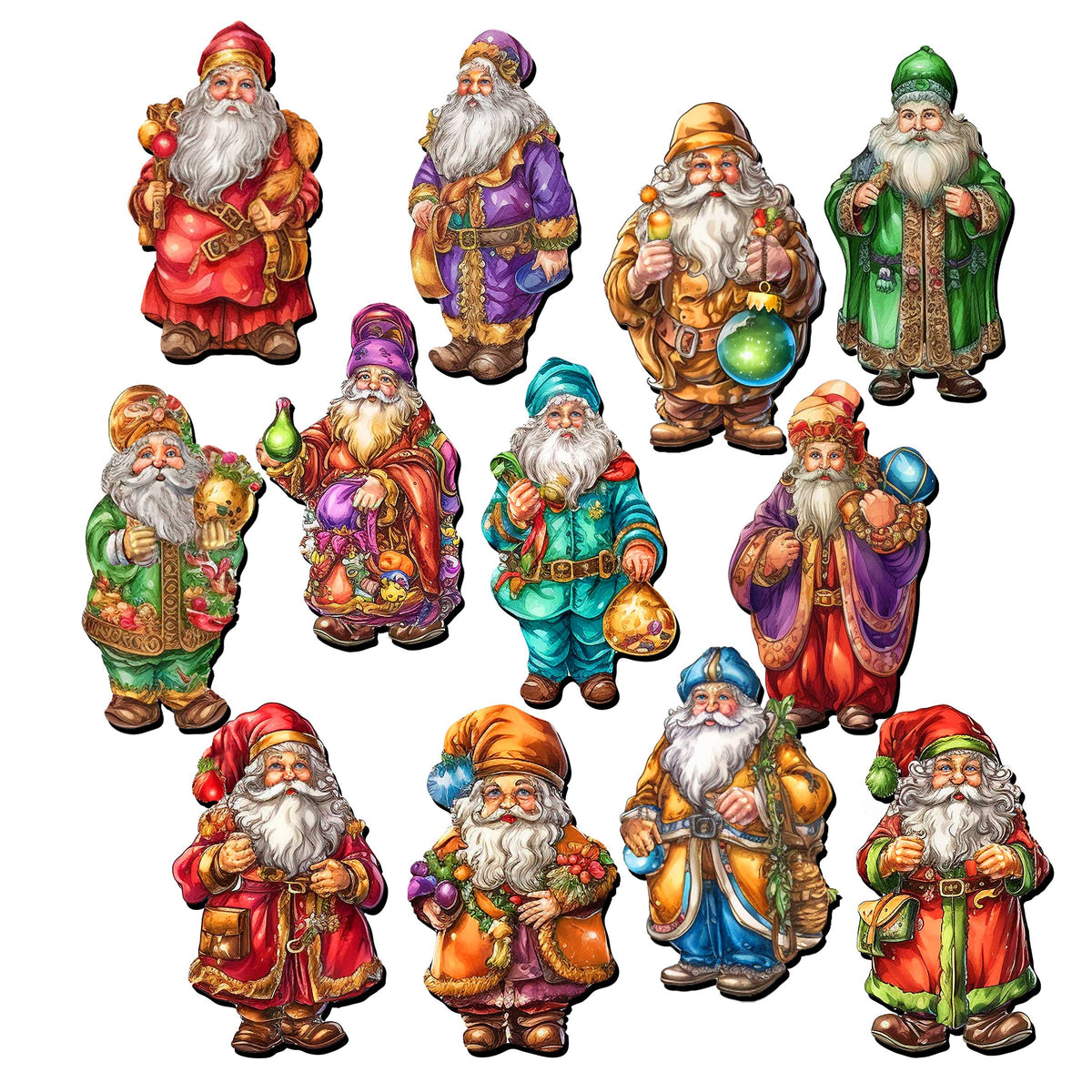 Colorful Santa Decorative Eco Wood Magnets Set of 6 by G. Debrekht - Christmas Decor - 8090050G-S6