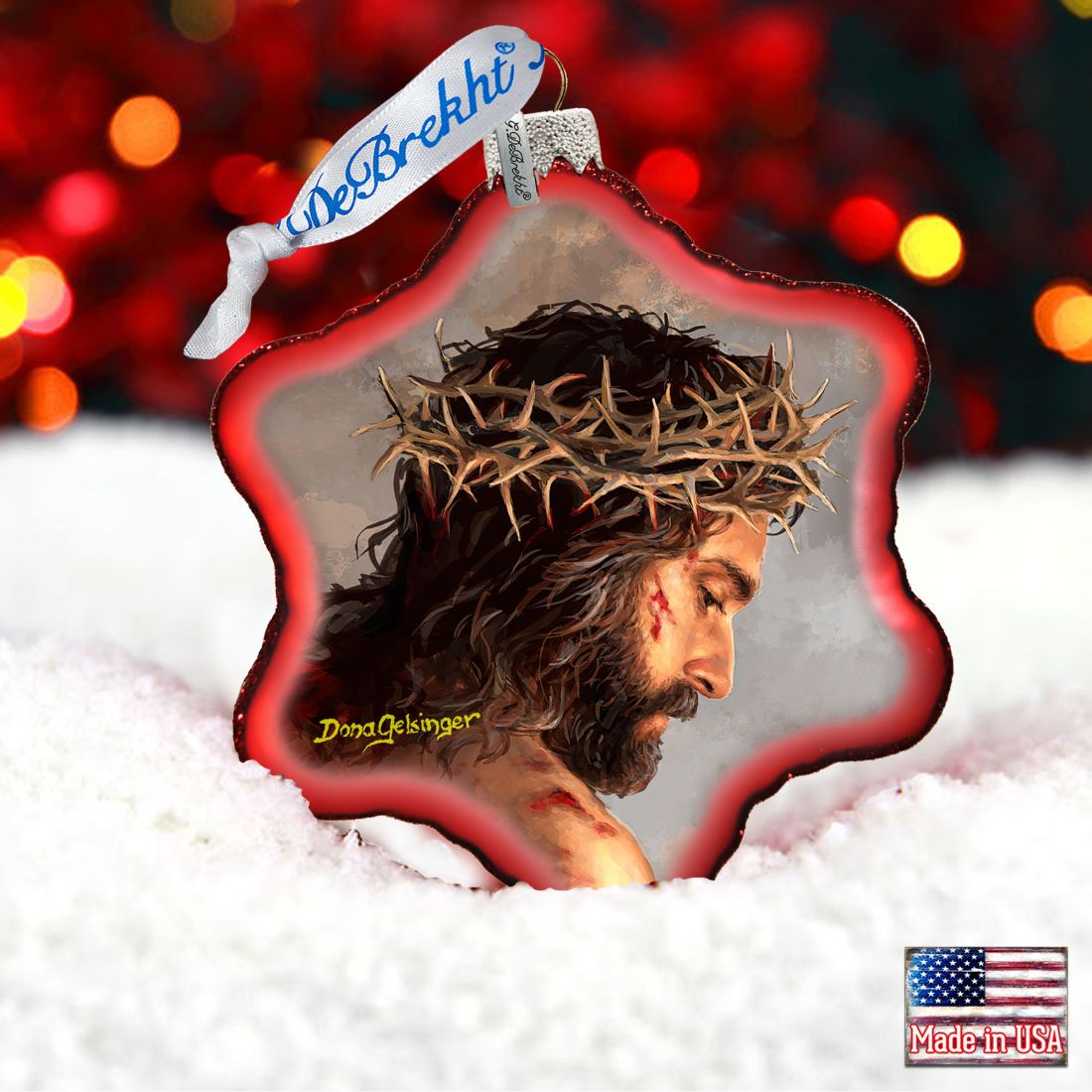 Father Forgive Them Snowflake Glass Ornament by D. Gelsinger - Christmas Santa Snowman Decor - 754-103-DG