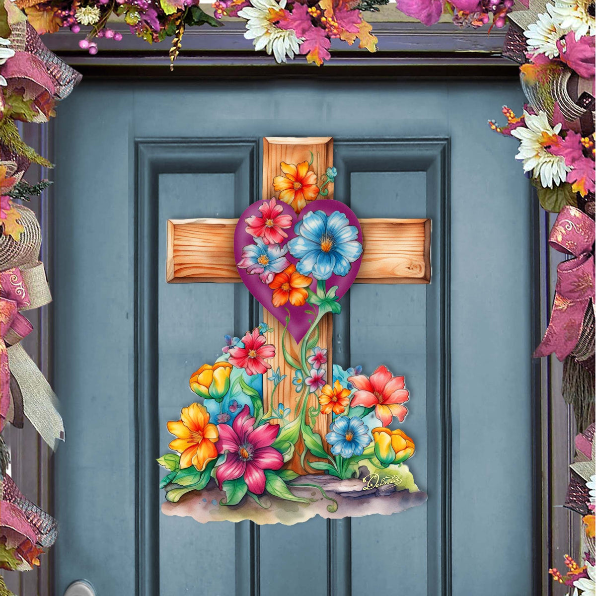 Easter Floral Cross Holiday Door Decor by G. Debrekht - Easter Spring Decor - 8688166H
