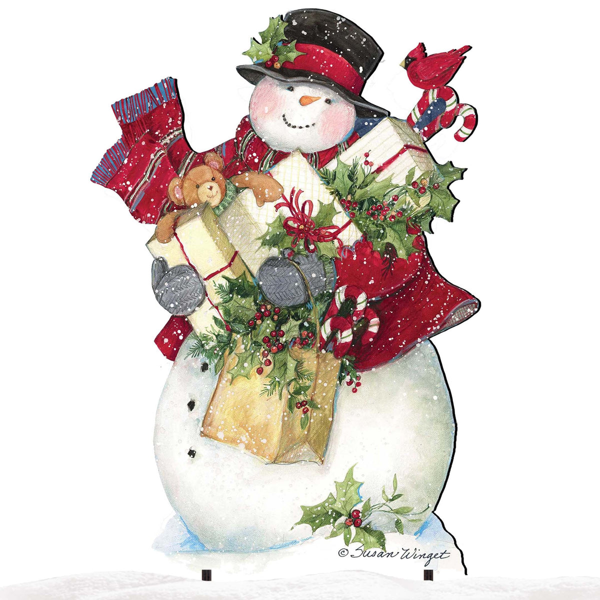Dark Night Presents Christmas Outdoor Yard Sign by Susan Winget - Christmas Santa and Snowman Decor - 8471104F-SW