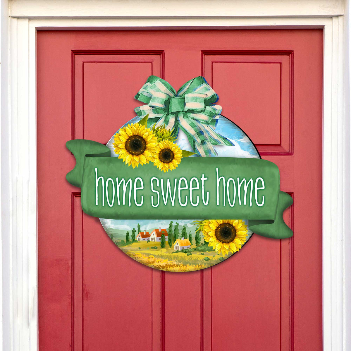 Front door welcome sign Home Sweet Home wreath Main entrance welcome sign - Wooden front porch decor - 933104H