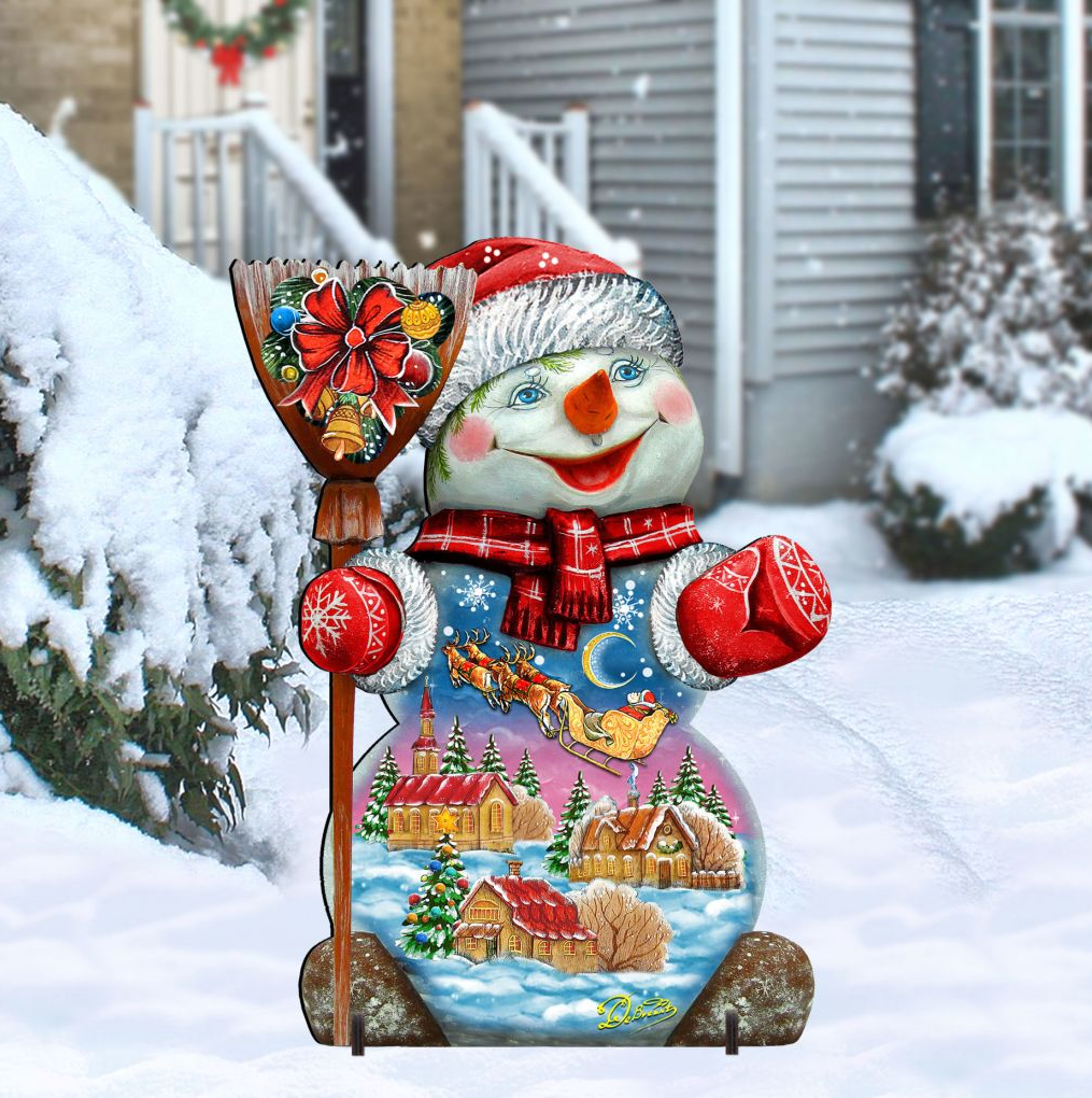 Santa In the Night Sky Snowman Christmas Outdoor Decor by G. DeBrekht - Christmas Santa Snowman Decor - 818158F