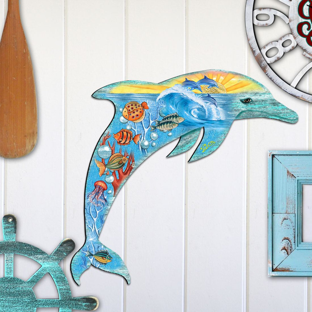 Sea Creatures Dolphin Coastal Door Decor by G. DeBrekht - Coastal Holiday Decor - 81985192H