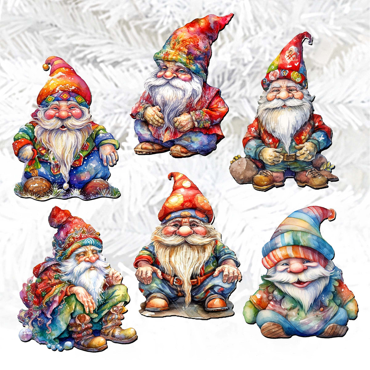 Christmas Gnomes Clip-On Eco Wood Decorative Ornaments Set by G. Debrekht - Christmas Decor - 8090031C-S6