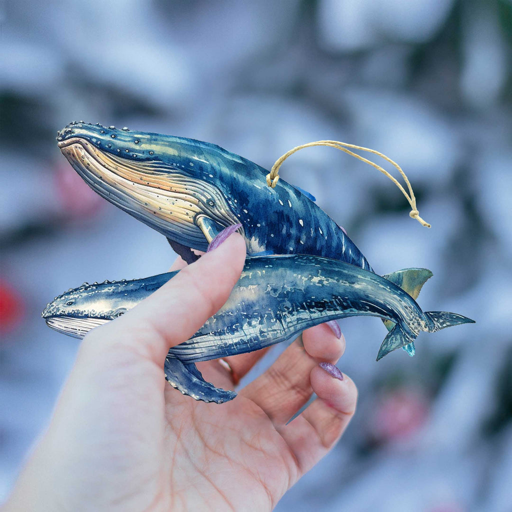 Alaskan Whale and Orca Eco Wood Ornaments Set of 2 by G. Debrekht - Wildlife Holiday Decor - 8091323S2