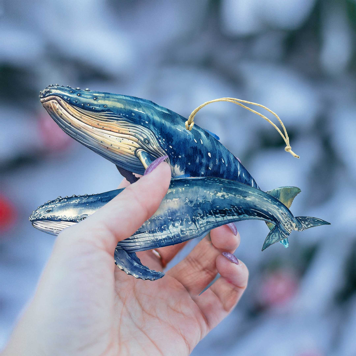 Alaskan Whale and Orca Eco Wood Ornaments Set of 2 by G. Debrekht - Wildlife Holiday Decor - 8091323S2