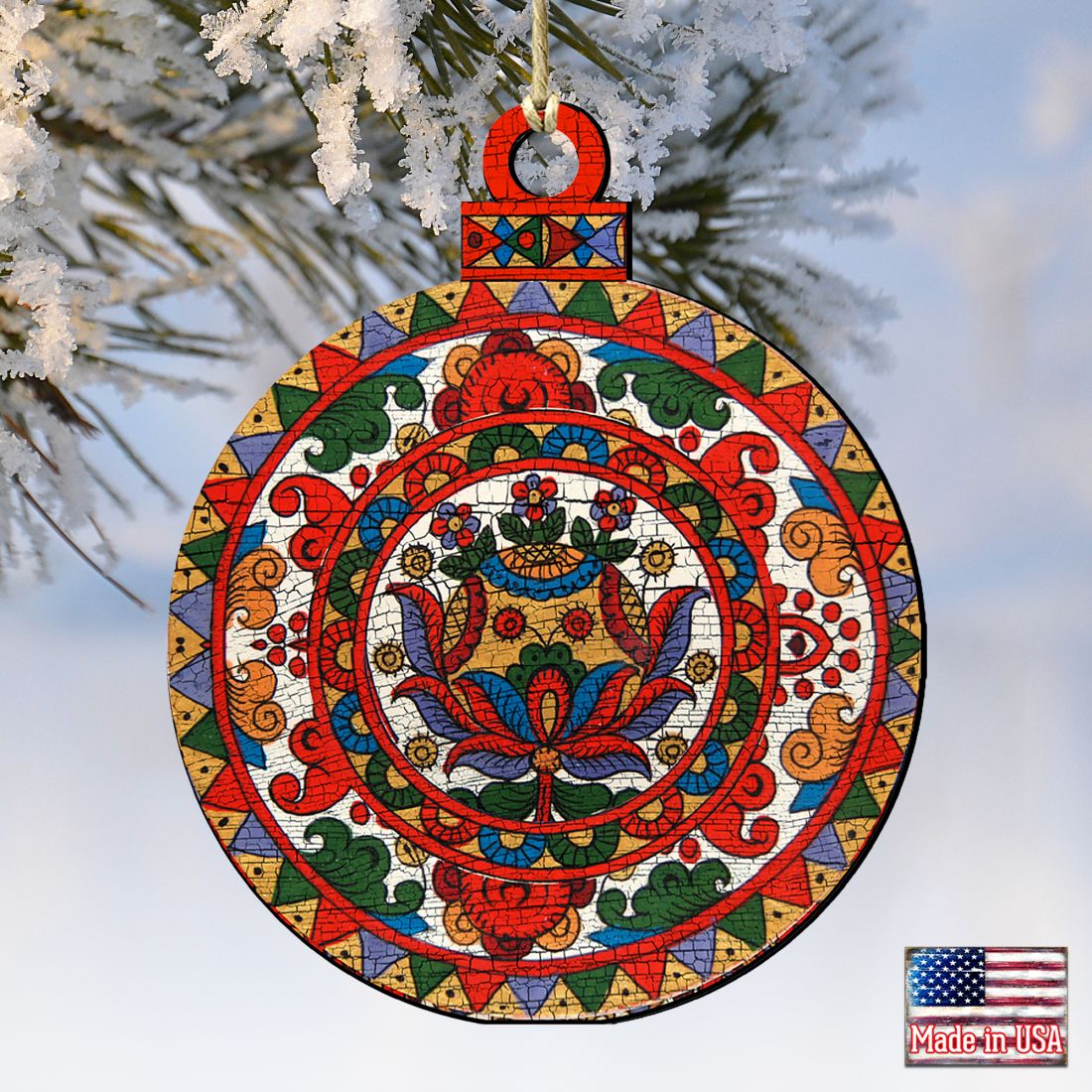 Colorful Round Wooden Ornaments - Christmas Santa Snowman Decor - 8117421