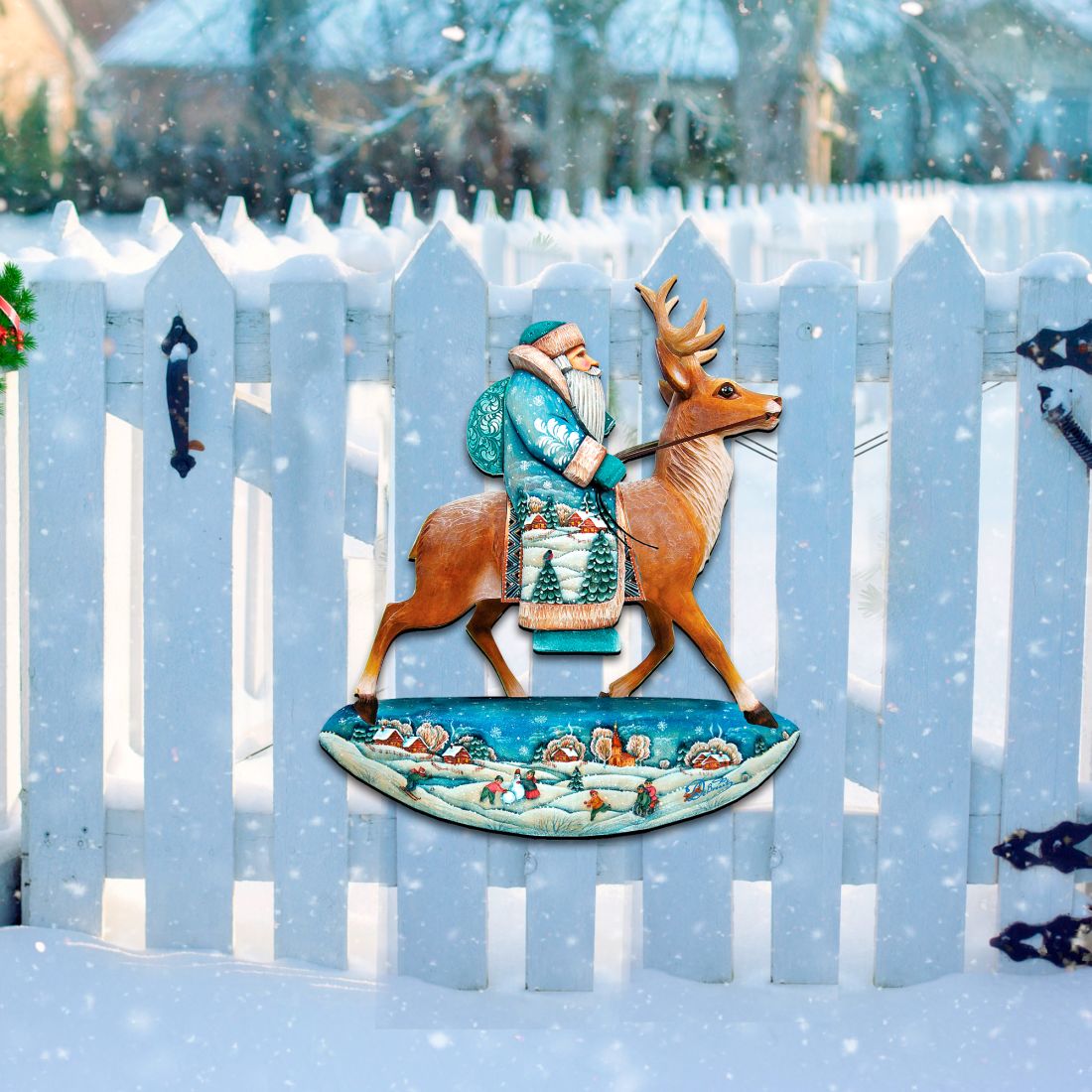 Reindeer Ride Santa Christmas Door Decor by G. DeBrekht - Christmas Santa Snowman Decor - 8151123H