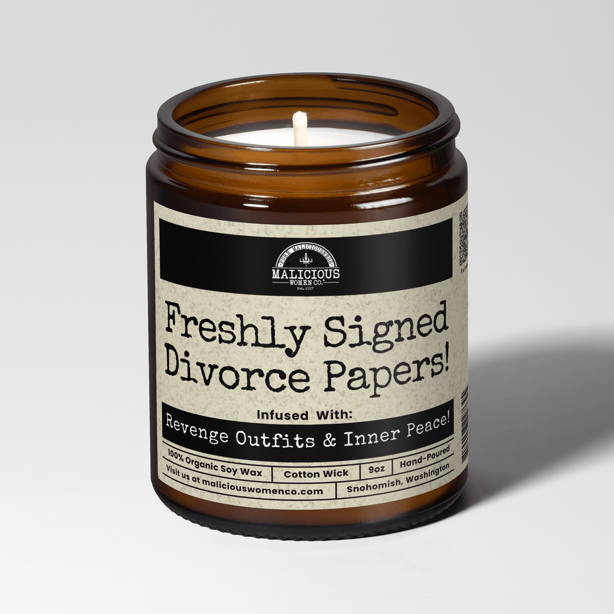 Freshly Signed Divorce Papers | Scent: Butter Pecan Crunch | 9oz Funny Candle | Malicious Women Co