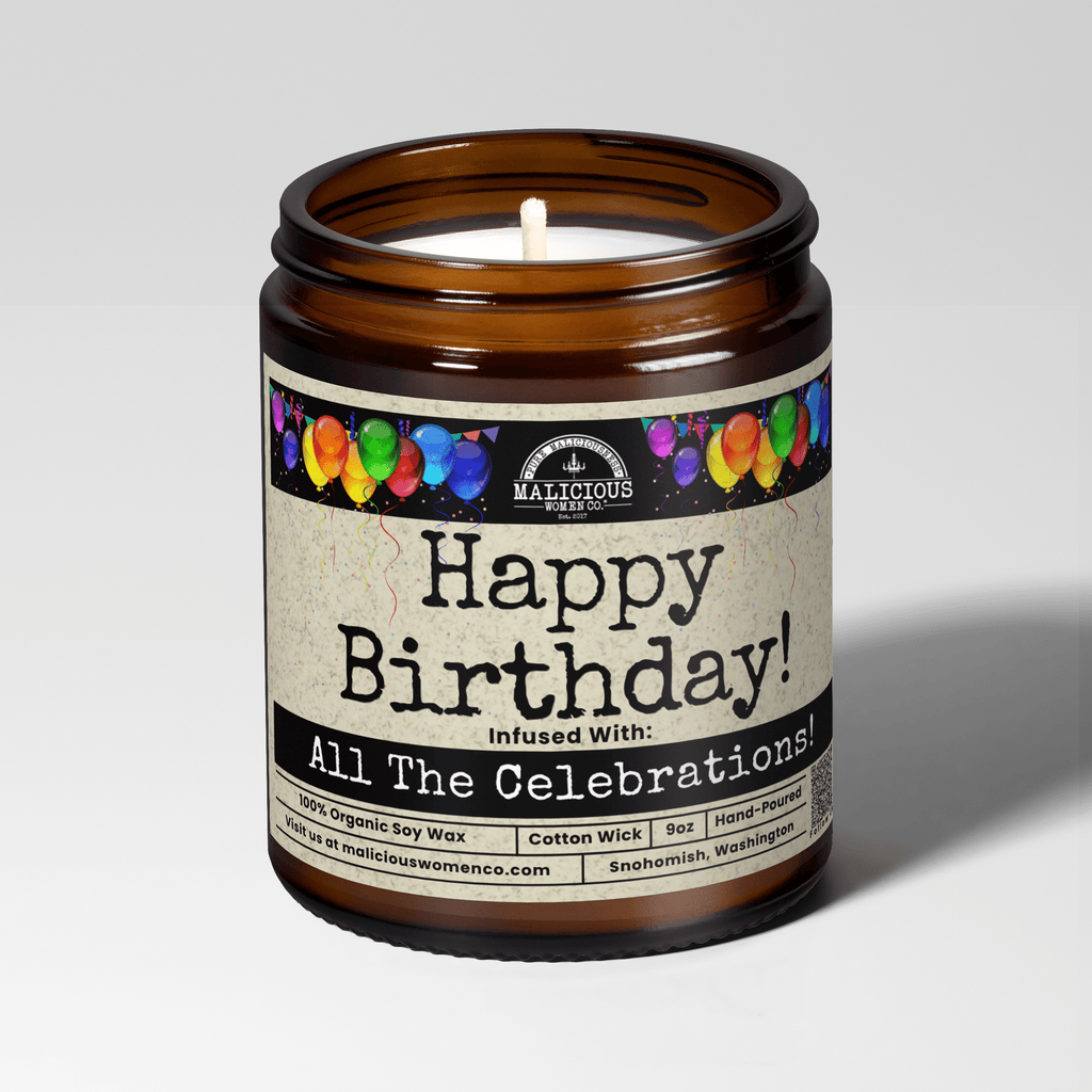 Happy Birthday | Scent: Grapefruit Negroni | 9oz Funny Candle | Malicious Women Co